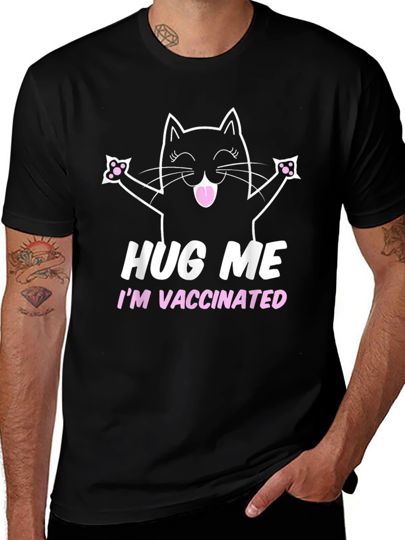 Hug Me Im Vaccinated Black Cat T-Shirt