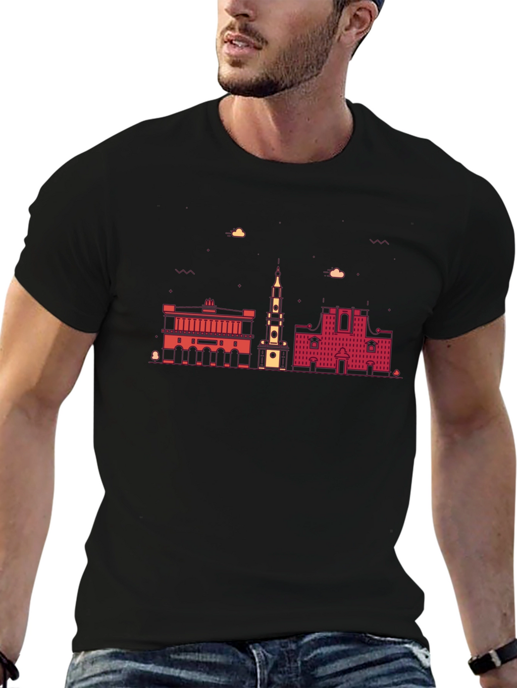 Architectural Cityscape Graphic Tee - Black