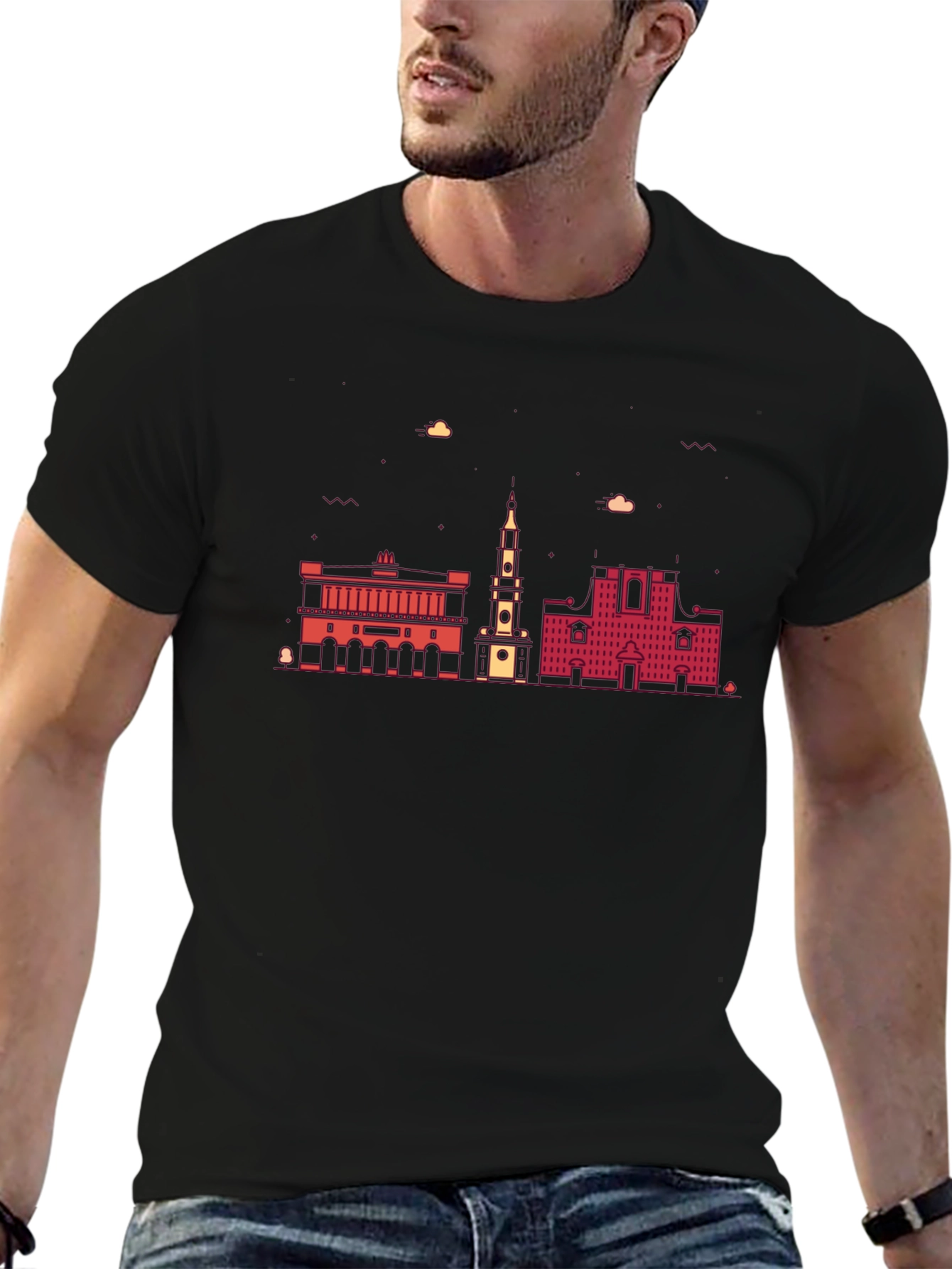 Architectural Cityscape Graphic Tee - Black