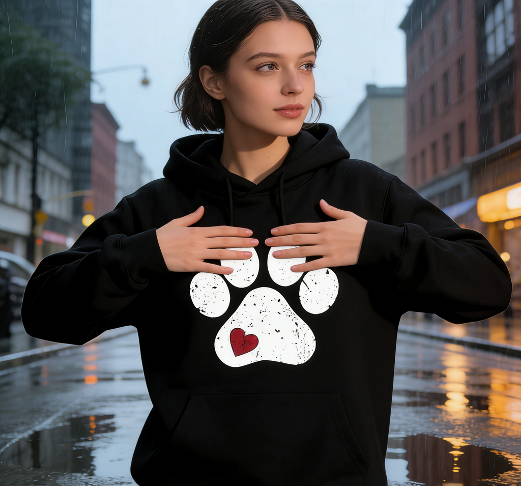 Heart Paw Print Black Hoodie