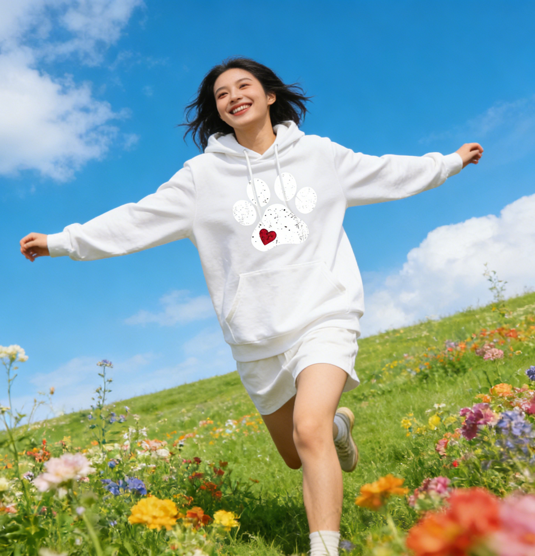 Heart Paw Print Black Hoodie