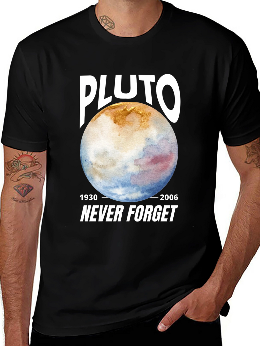 Pluto Never Forget Black Graphic Tee
