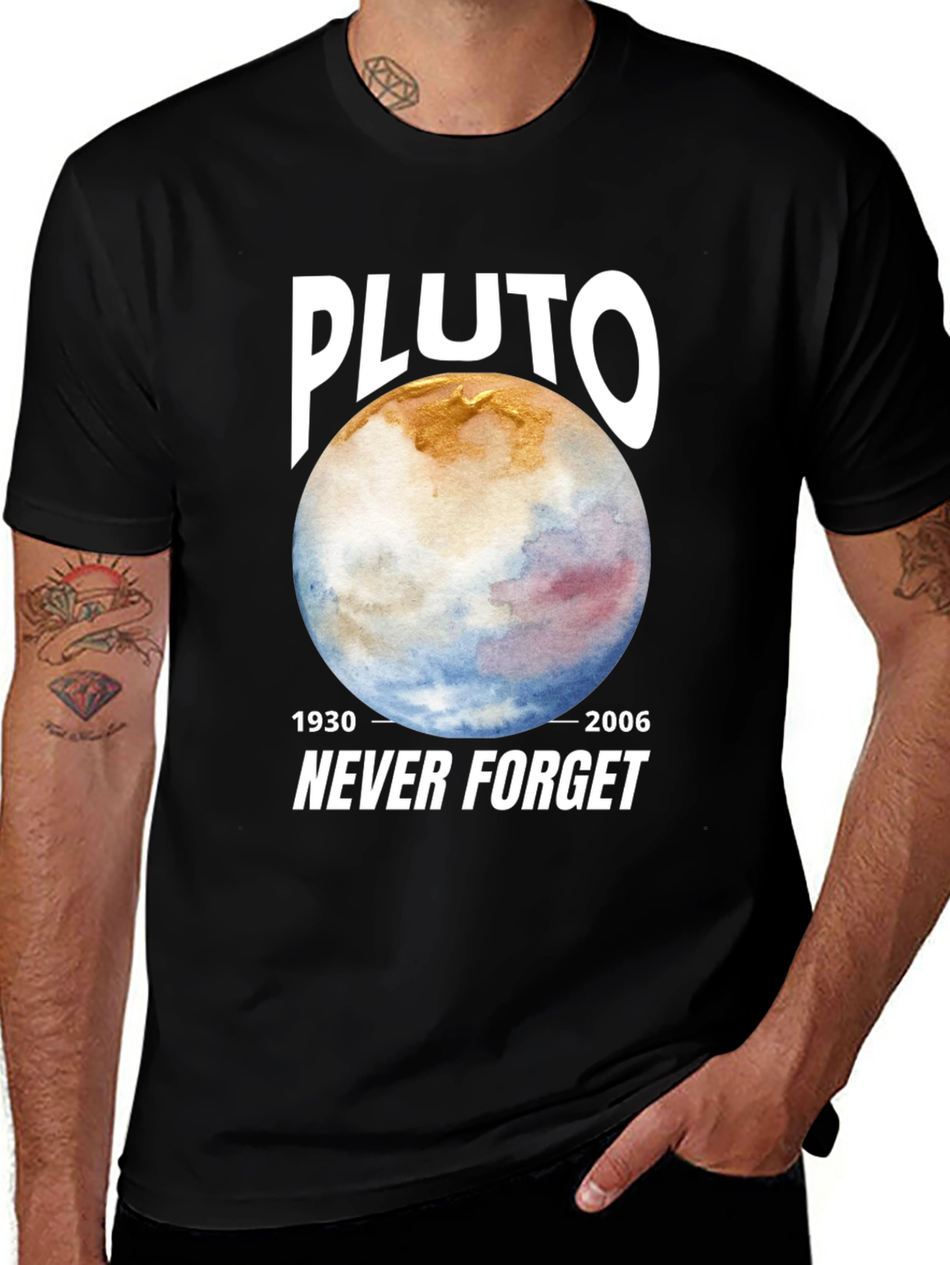 Pluto Never Forget Black Graphic Tee