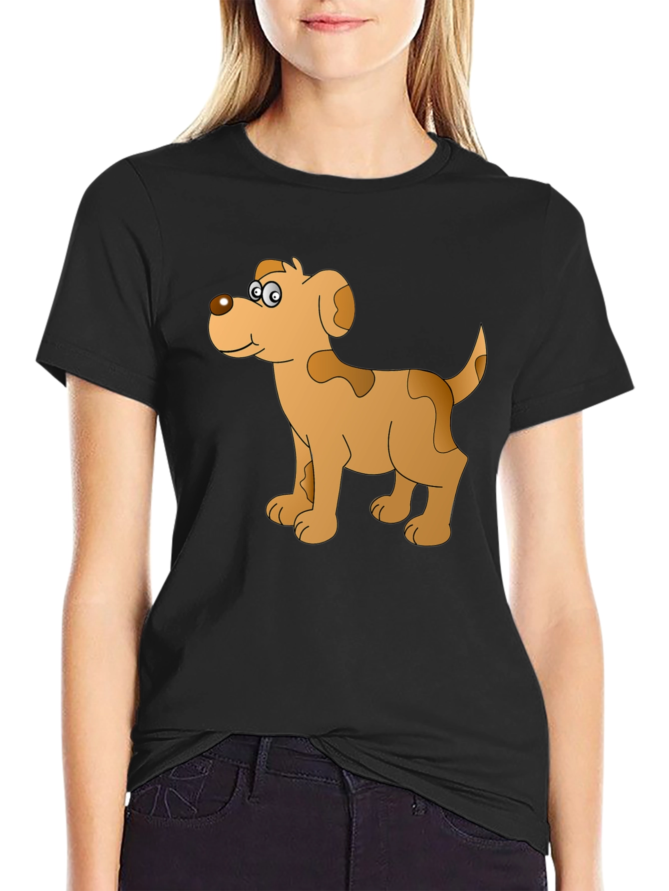 Cartoon Dog Graphic Black T-Shirt
