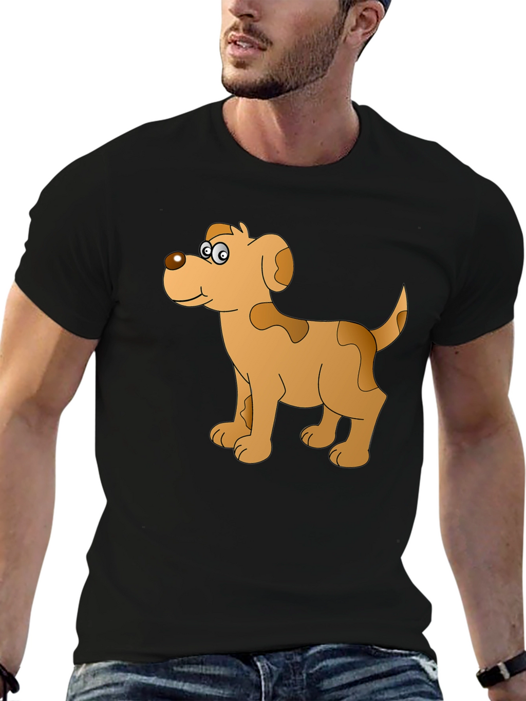 Cartoon Dog Graphic Black T-Shirt