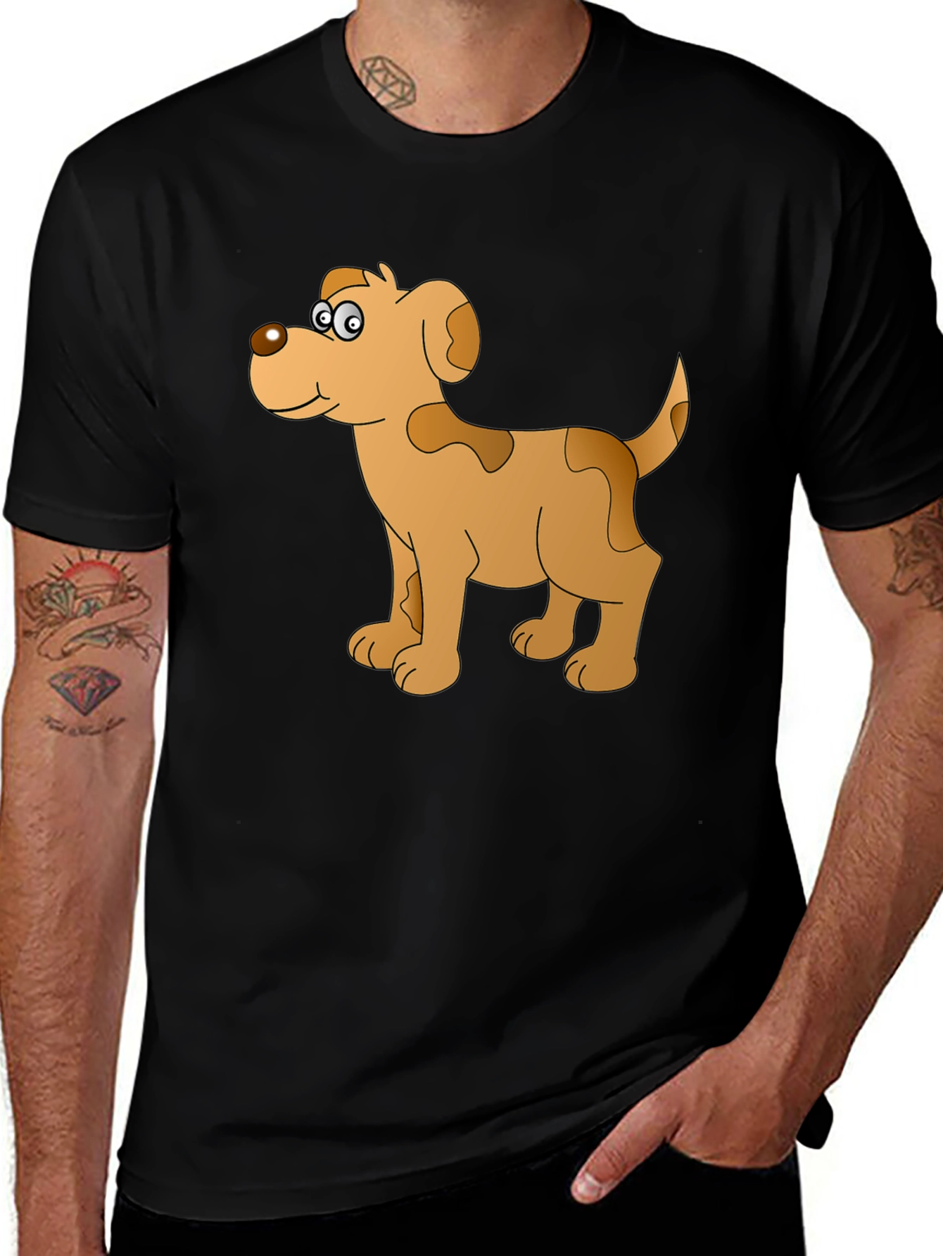 Cartoon Dog Graphic Black T-Shirt