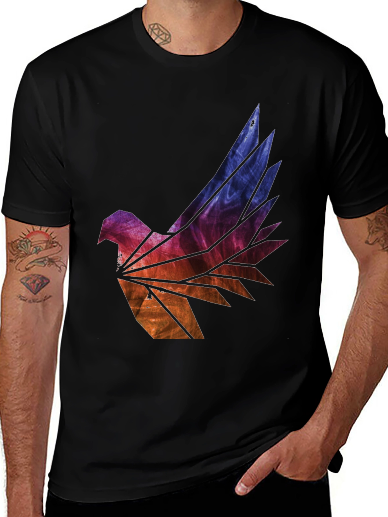 Abstract Geometric Bird Graphic Tee - Mens Black T-Shirt