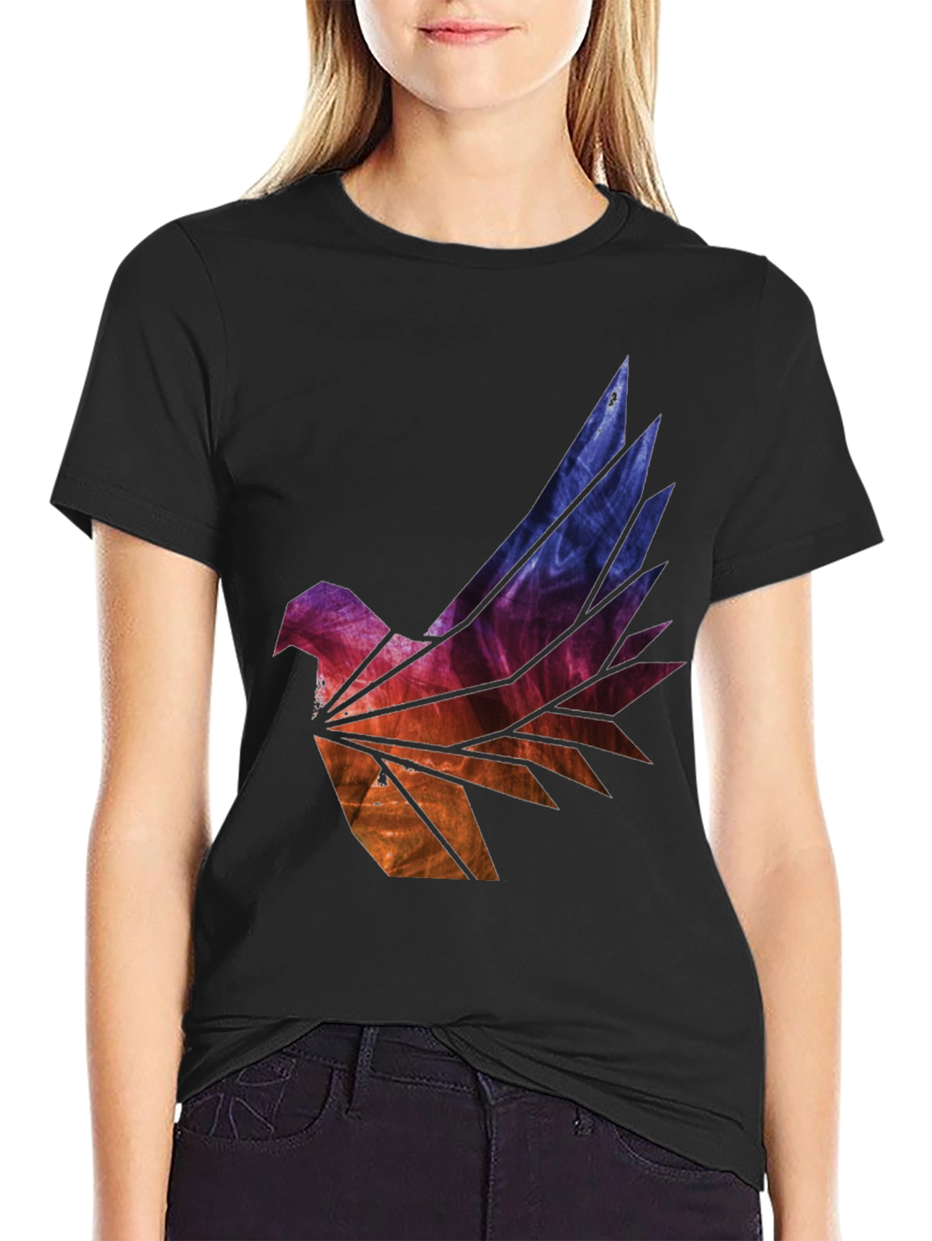 Abstract Geometric Bird Graphic Tee - Mens Black T-Shirt