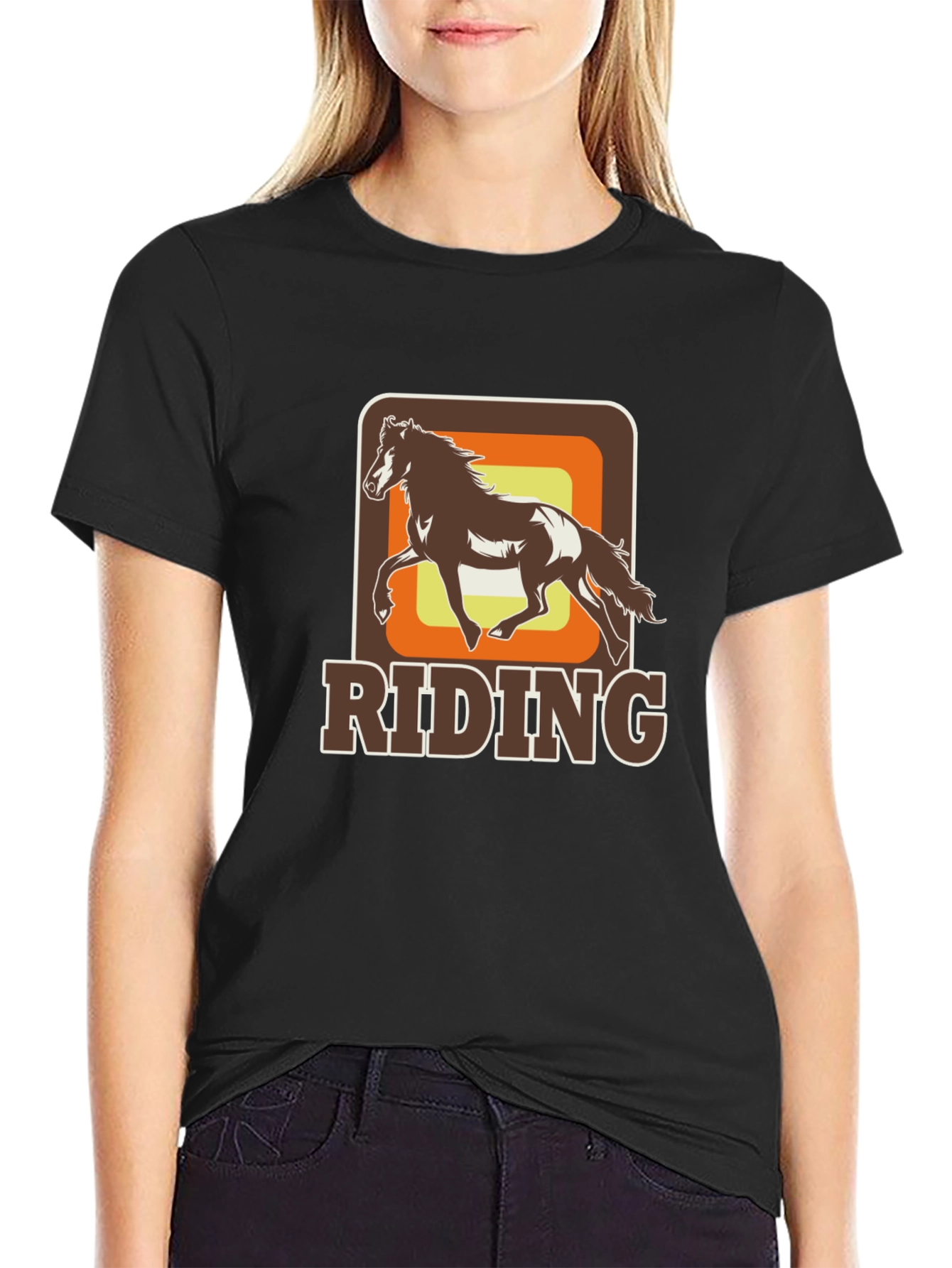Riding Horse Graphic Tee - Retro Style Black T-Shirt
