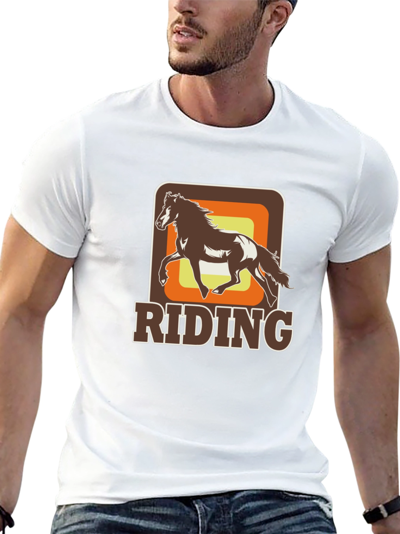 Riding Horse Graphic Tee - Retro Style Black T-Shirt