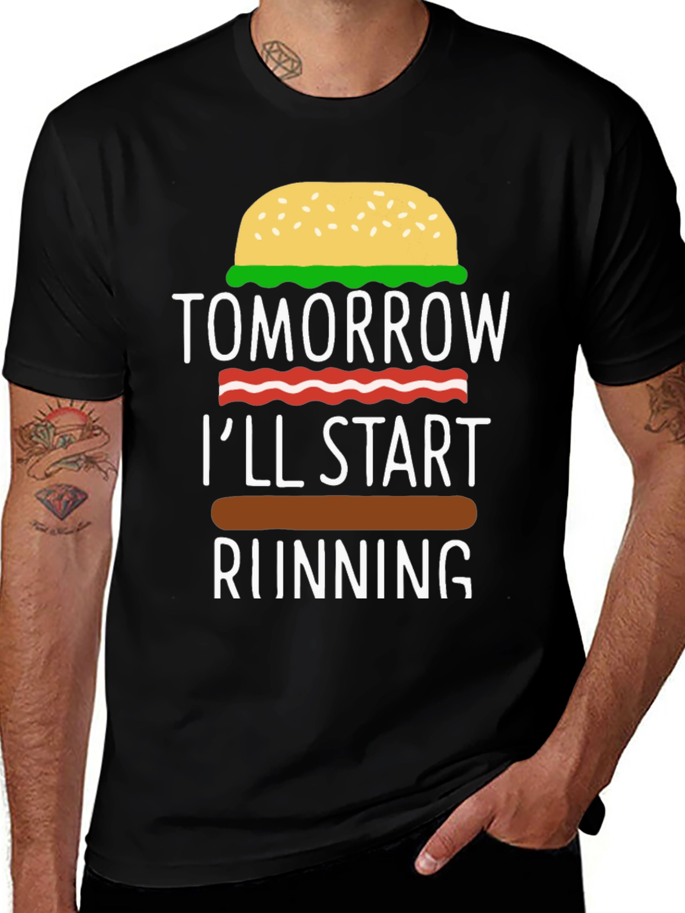 Humorous Tomorrow Ill Start Running Burger T-Shirt
