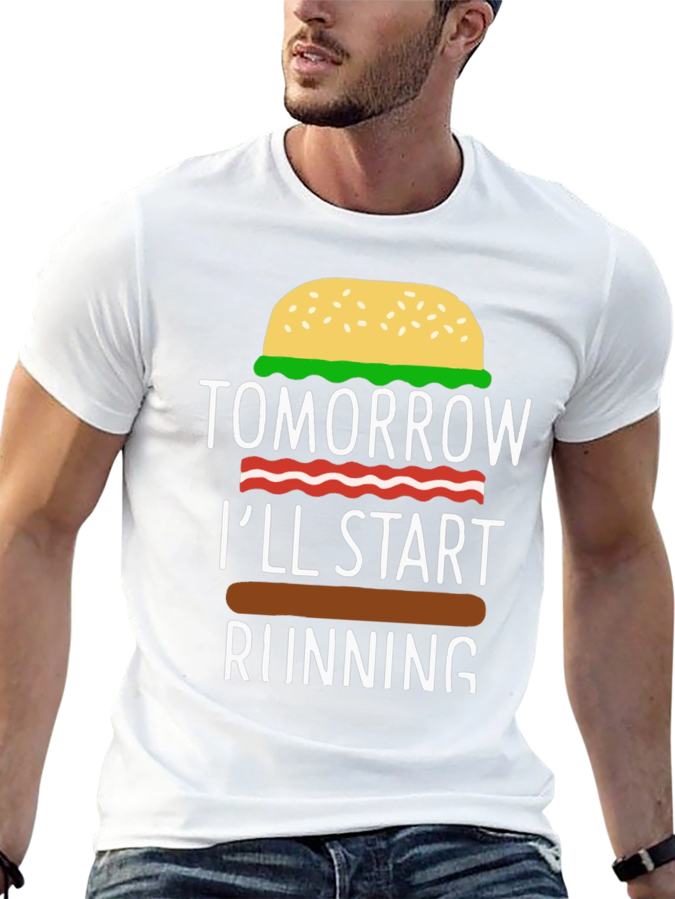 Humorous Tomorrow Ill Start Running Burger T-Shirt