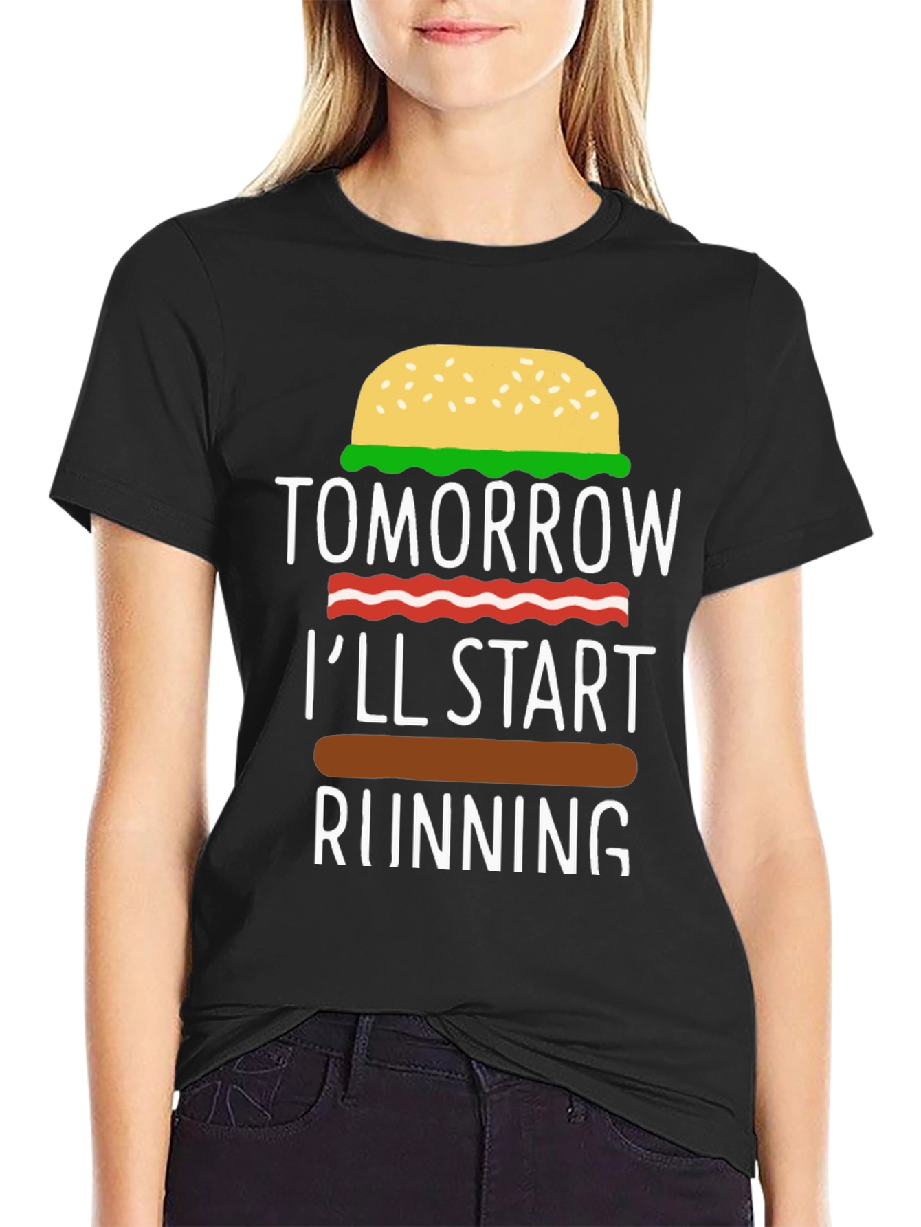 Humorous Tomorrow Ill Start Running Burger T-Shirt