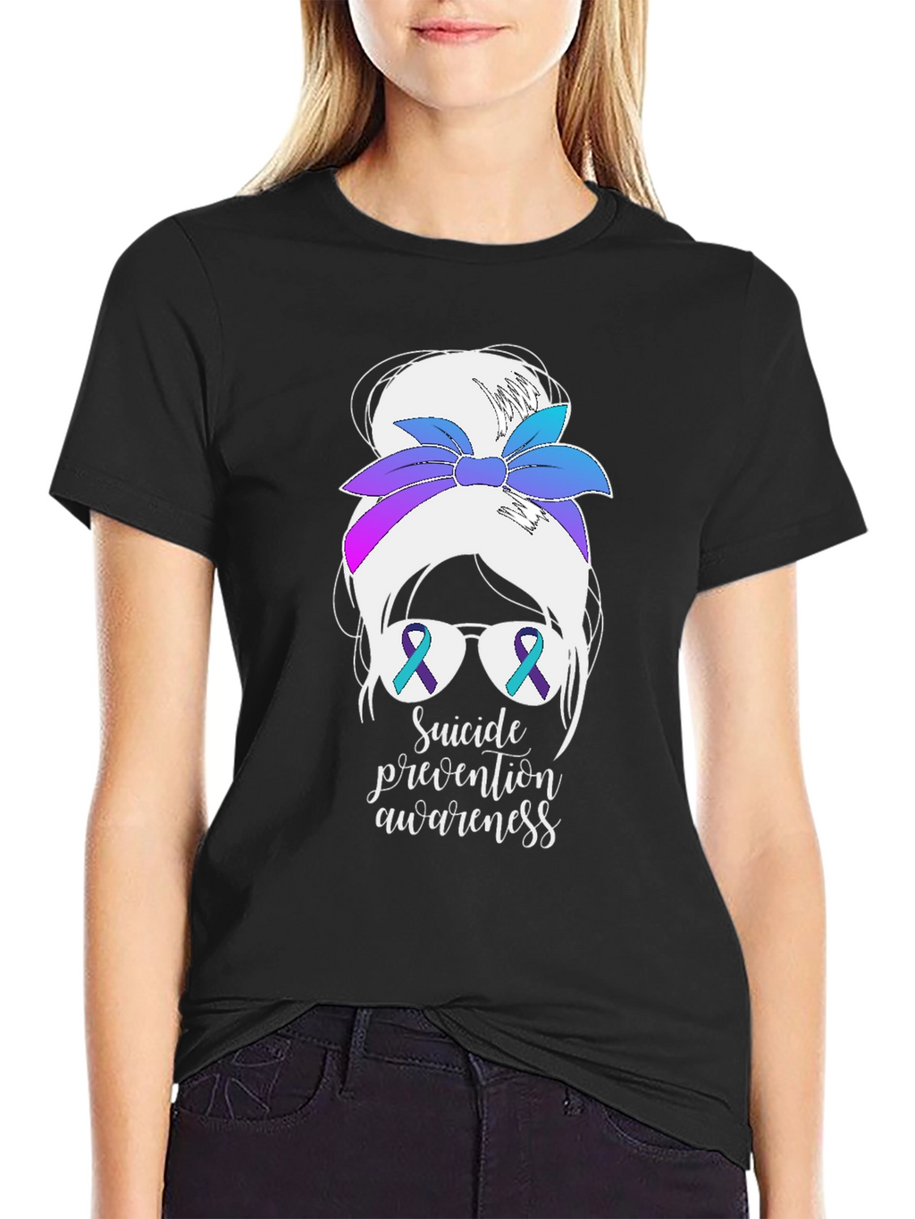 Suicide Prevention Awareness Messy Bun T-Shirt