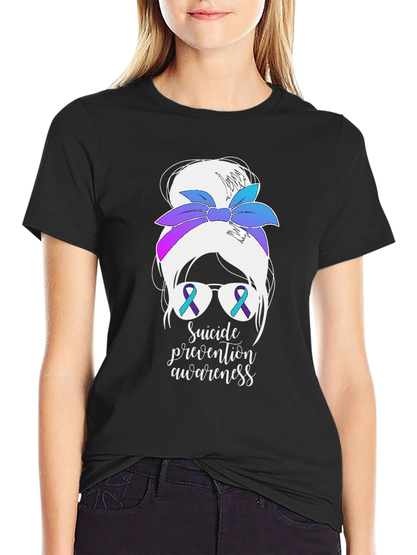 Suicide Prevention Awareness Messy Bun T-Shirt