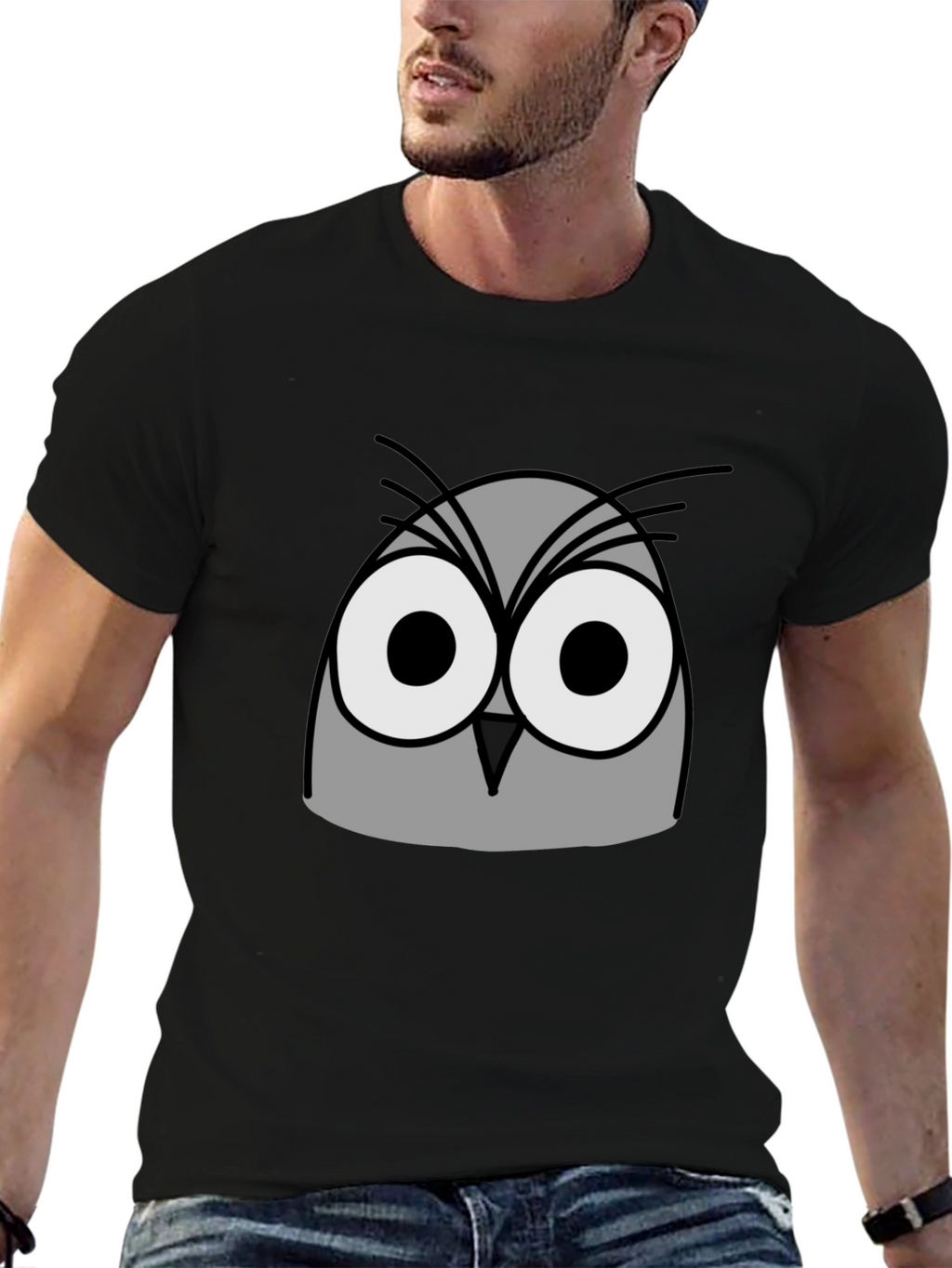 Owl Graphic Print Black T-Shirt