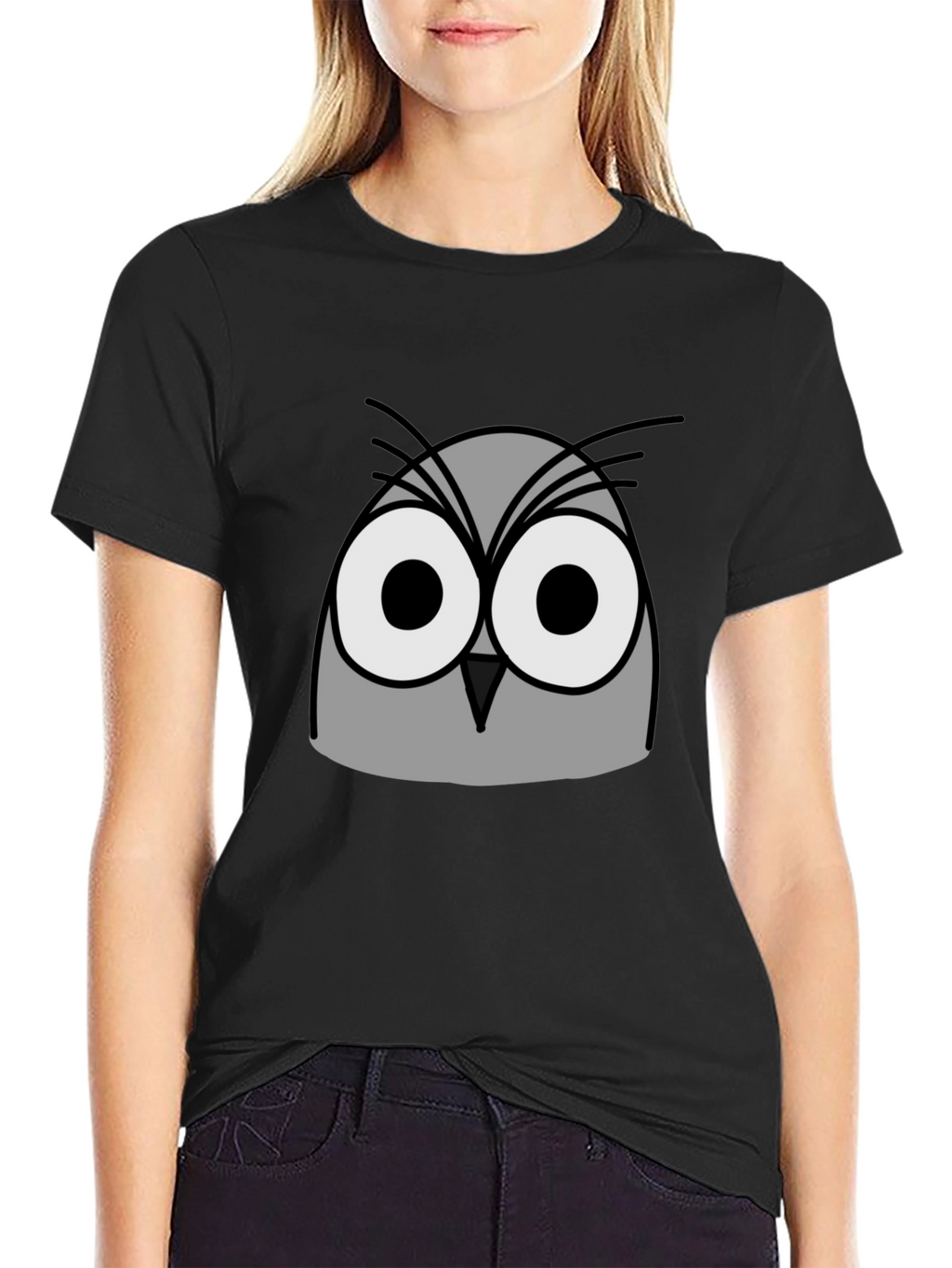 Owl Graphic Print Black T-Shirt