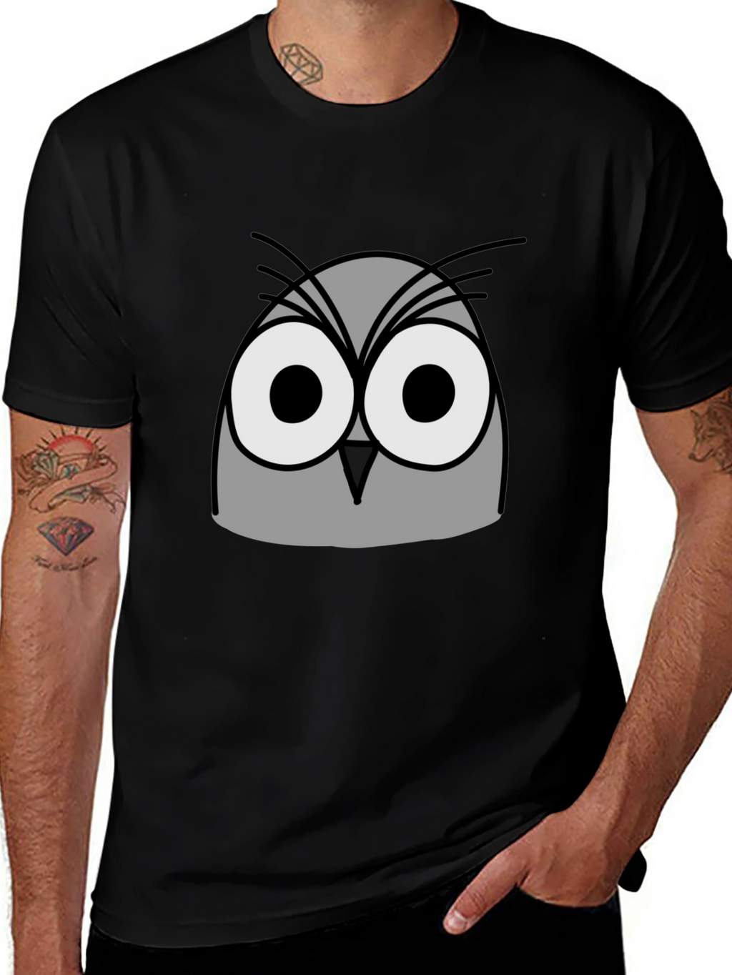 Owl Graphic Print Black T-Shirt