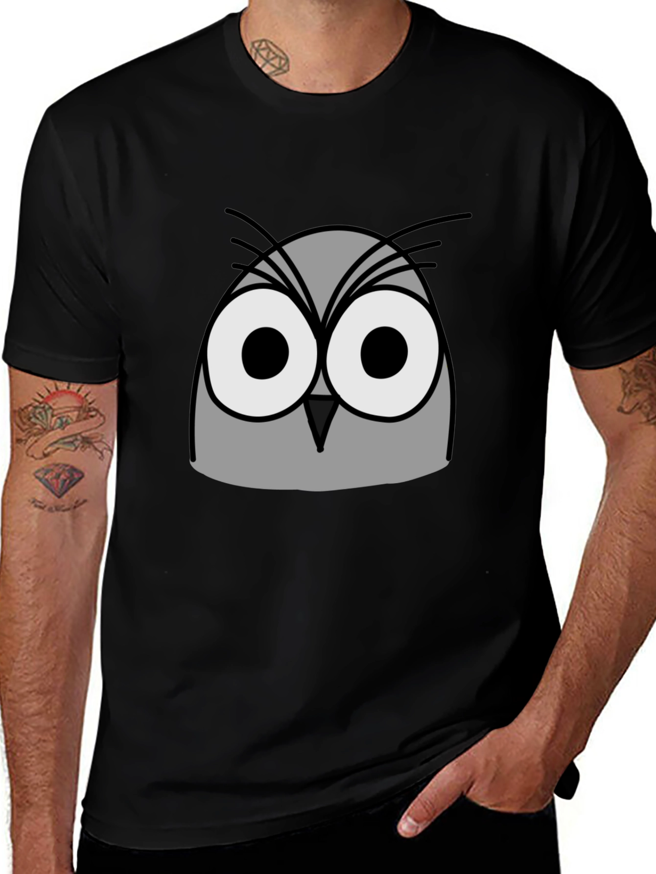Owl Graphic Print Black T-Shirt