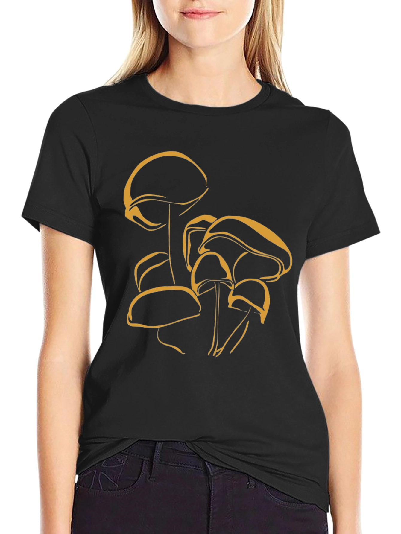 Mushroom Graphic Tee - Stylish Black Cotton T-Shirt