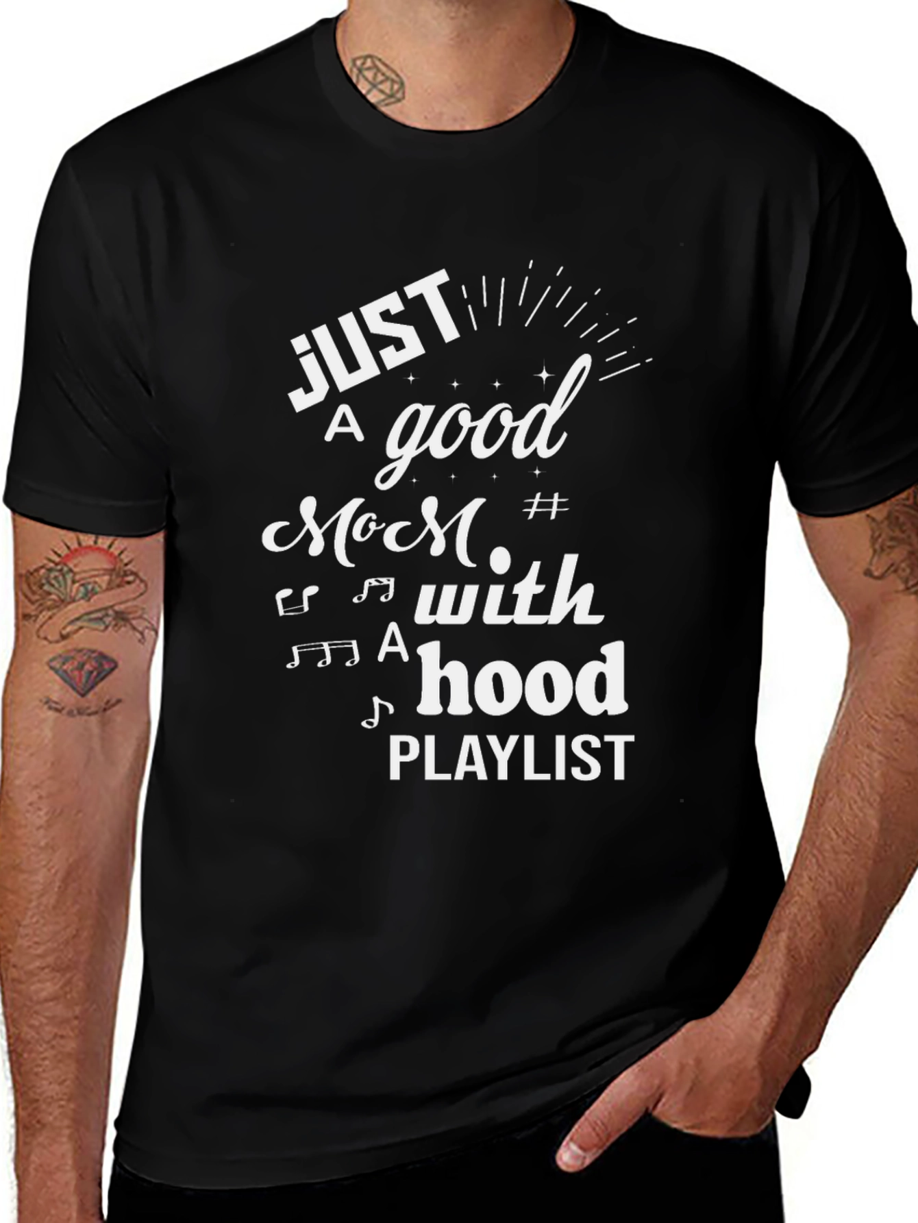 Just a Good Mom with a Hood Playlist Graphic Tee