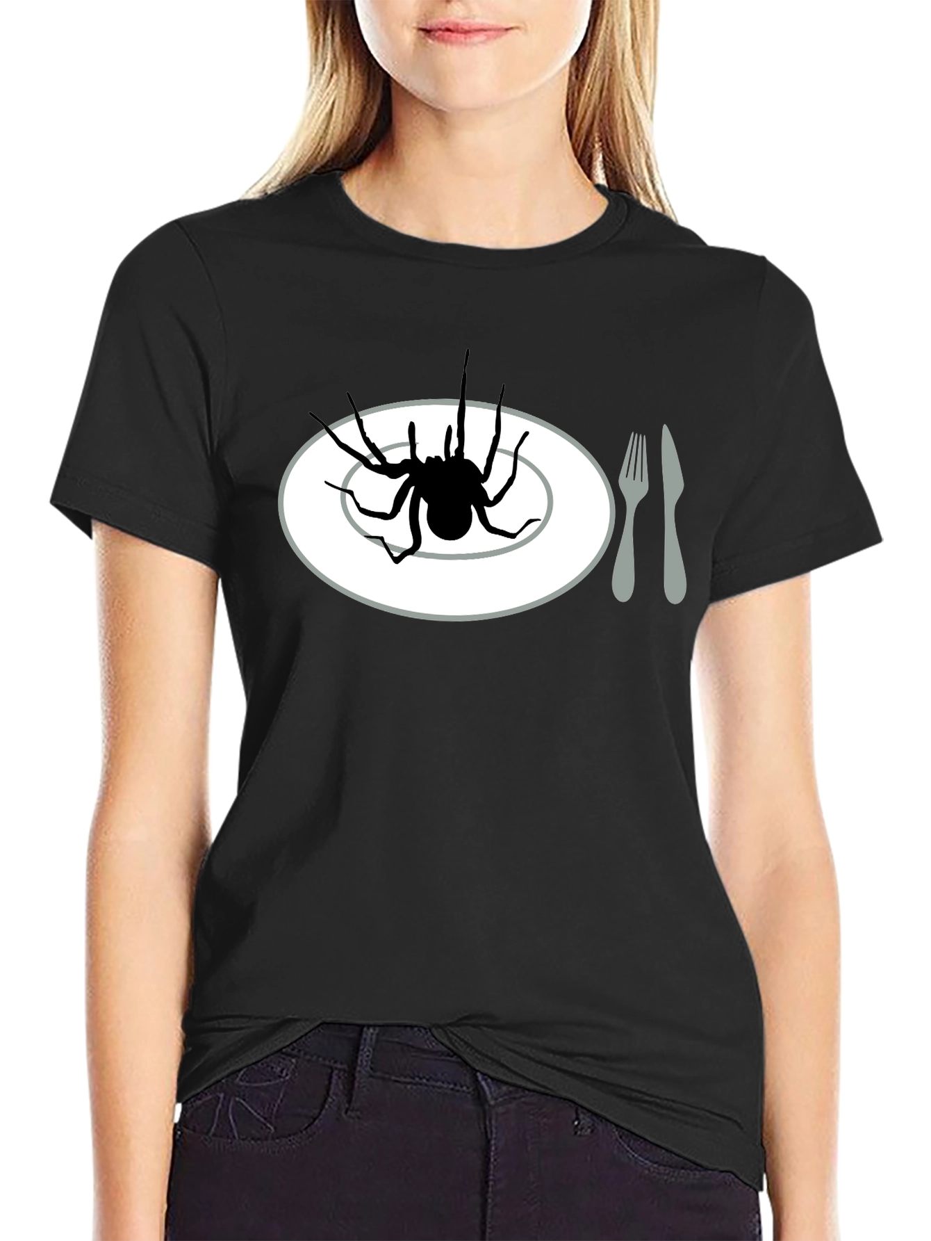 Spider on Plate Graphic Tee - Creepy Crawly Humor