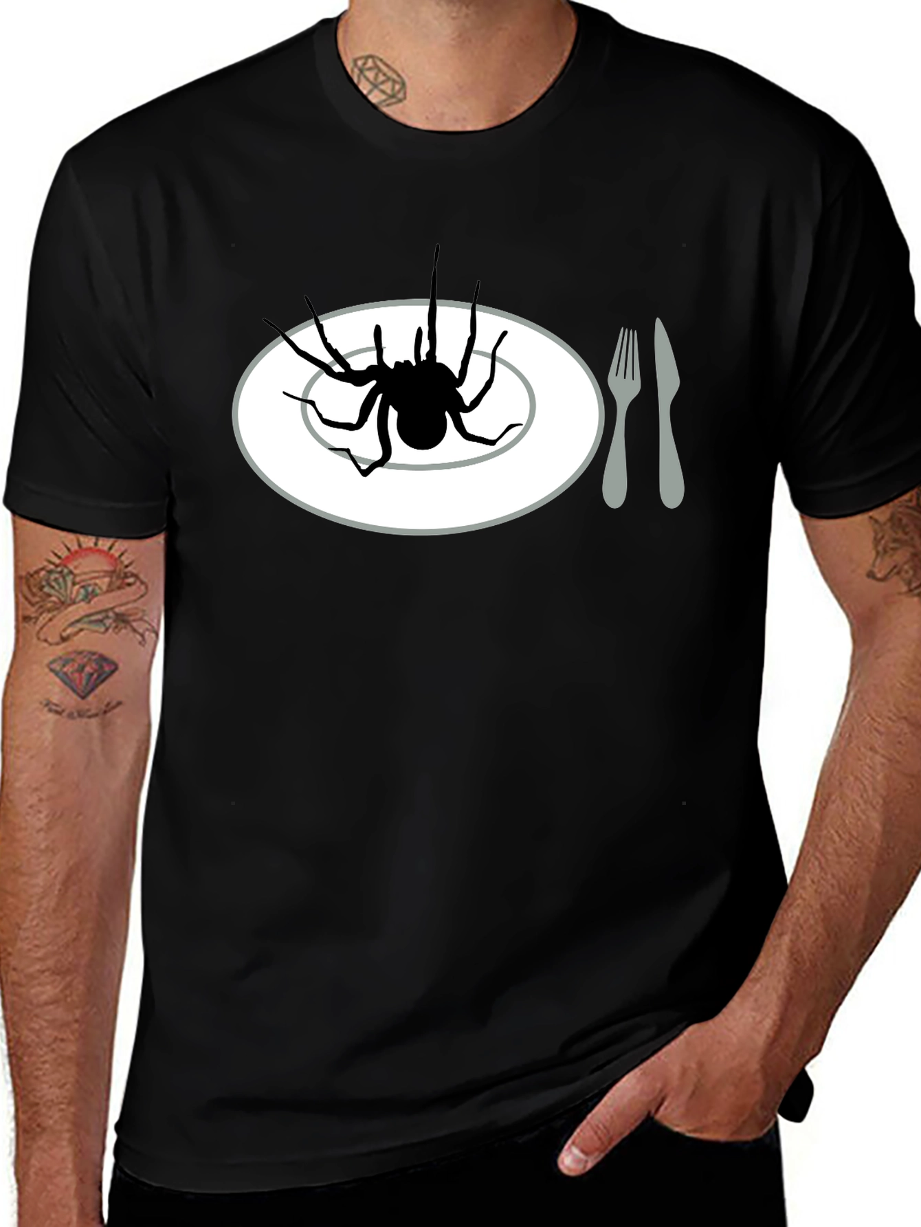 Spider on Plate Graphic Tee - Creepy Crawly Humor
