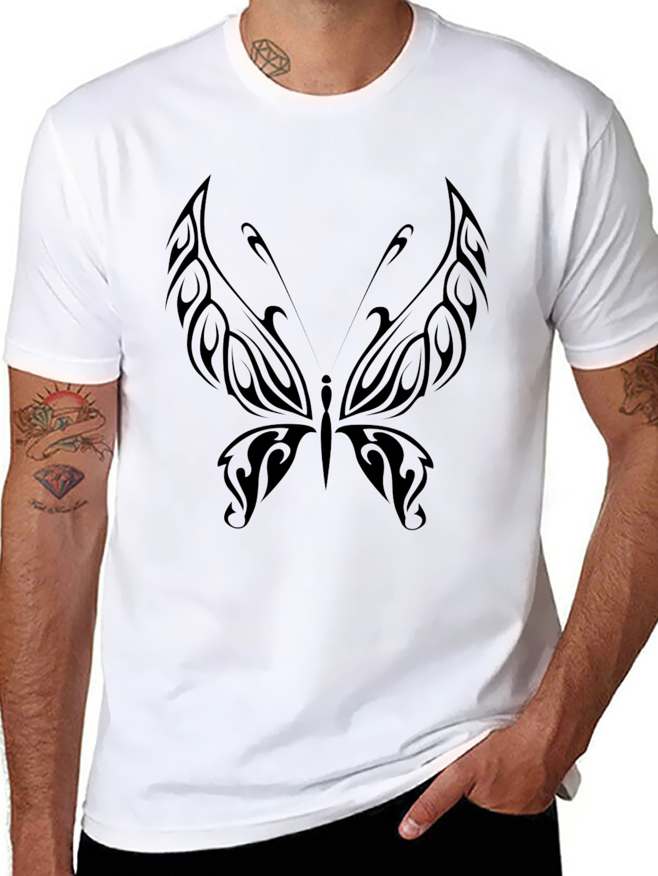 Butterfly Tattoo Graphic Black T-Shirt