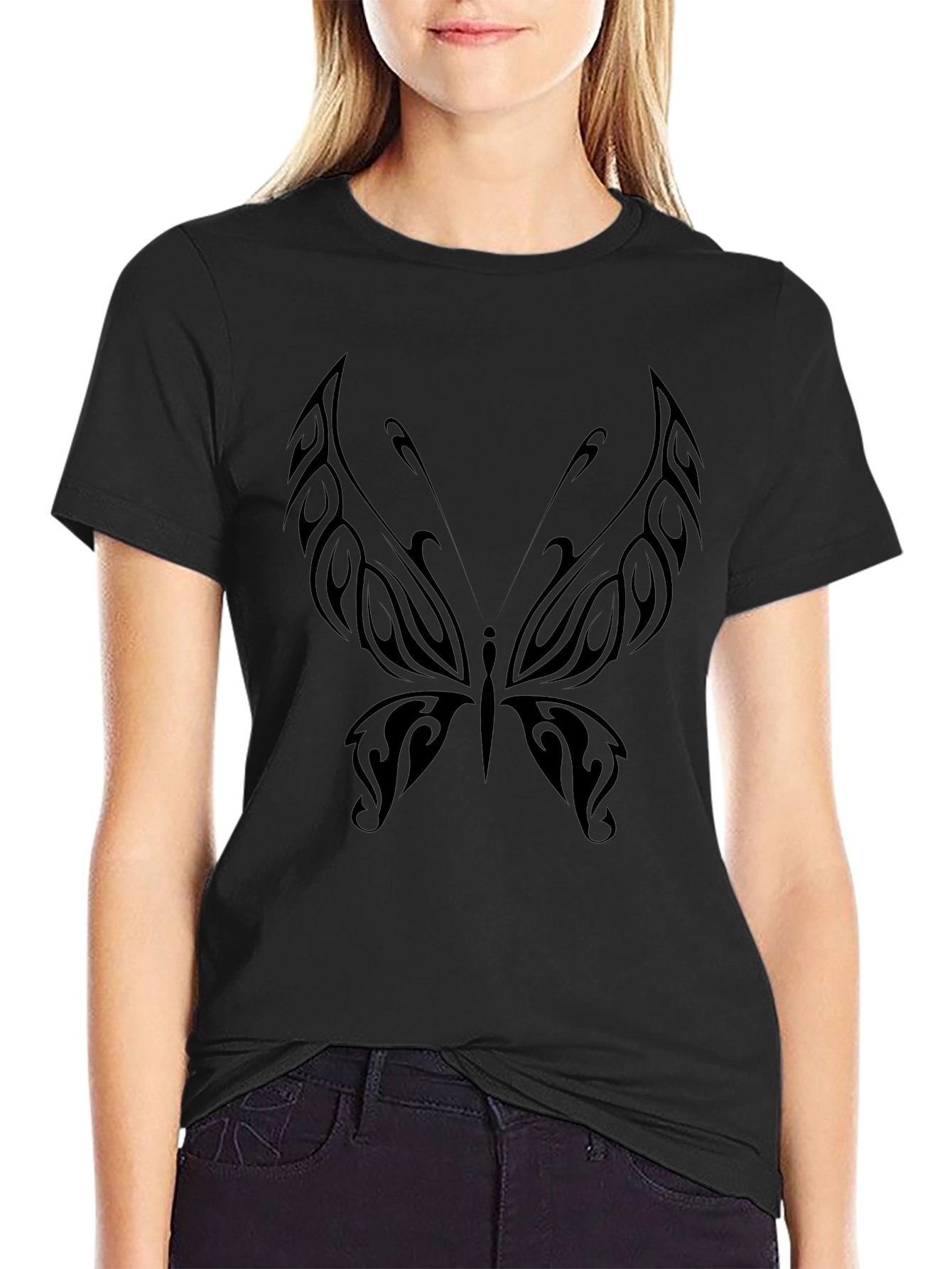Butterfly Tattoo Graphic Black T-Shirt
