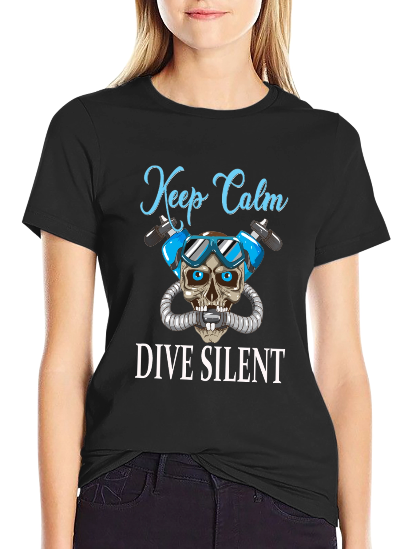 Keep Calm Dive Silent T-Shirt - Diver Skull Design