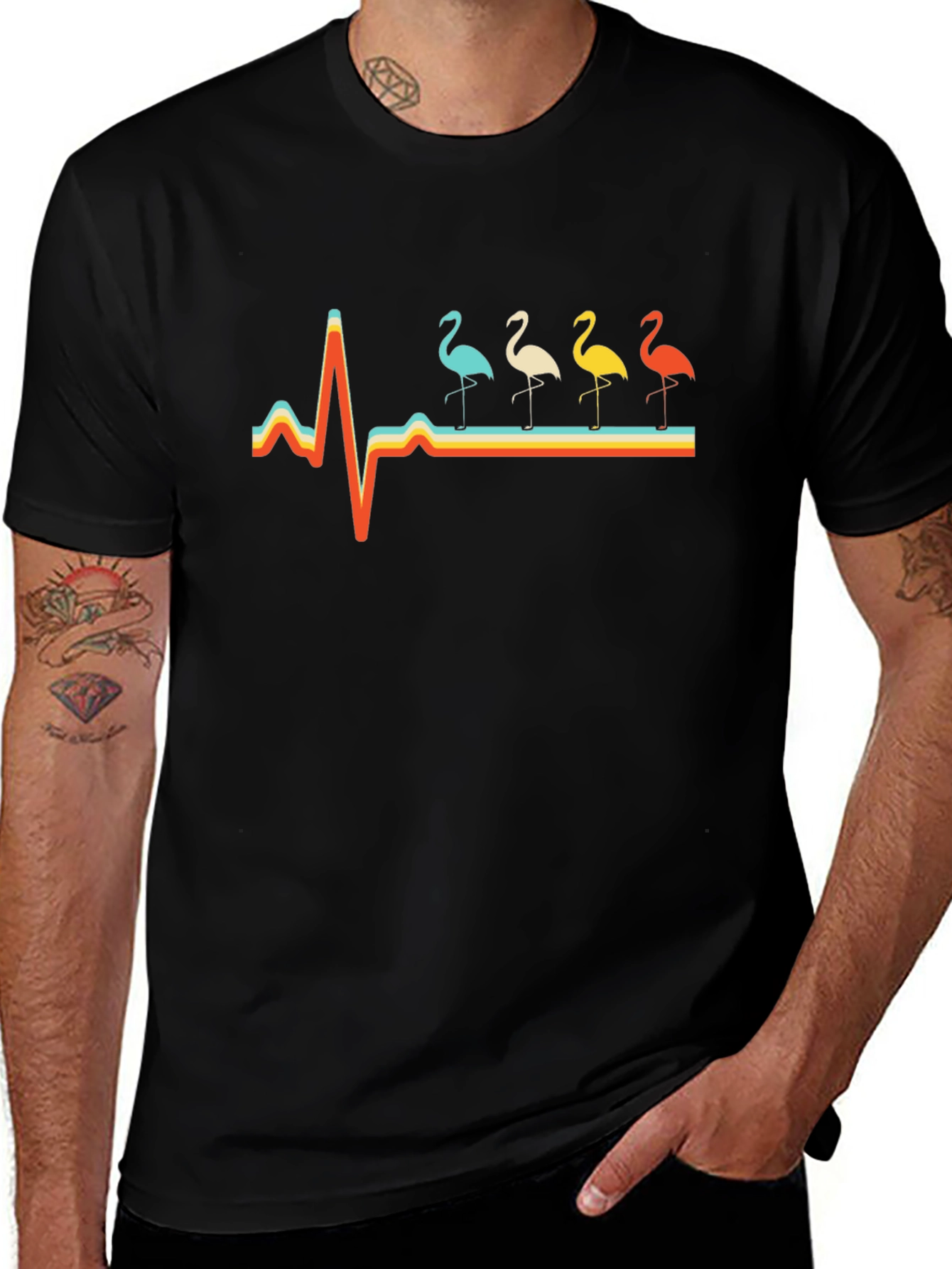 Retro Flamingo Heartbeat Graphic Tee