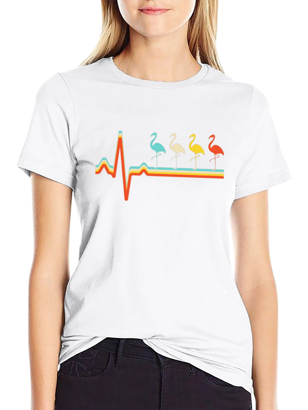 Retro Flamingo Heartbeat Graphic Tee