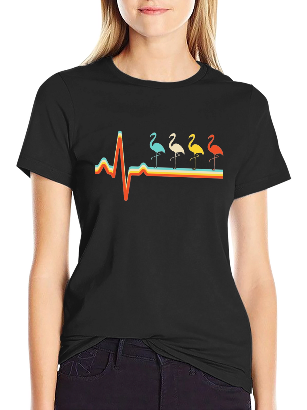 Retro Flamingo Heartbeat Graphic Tee