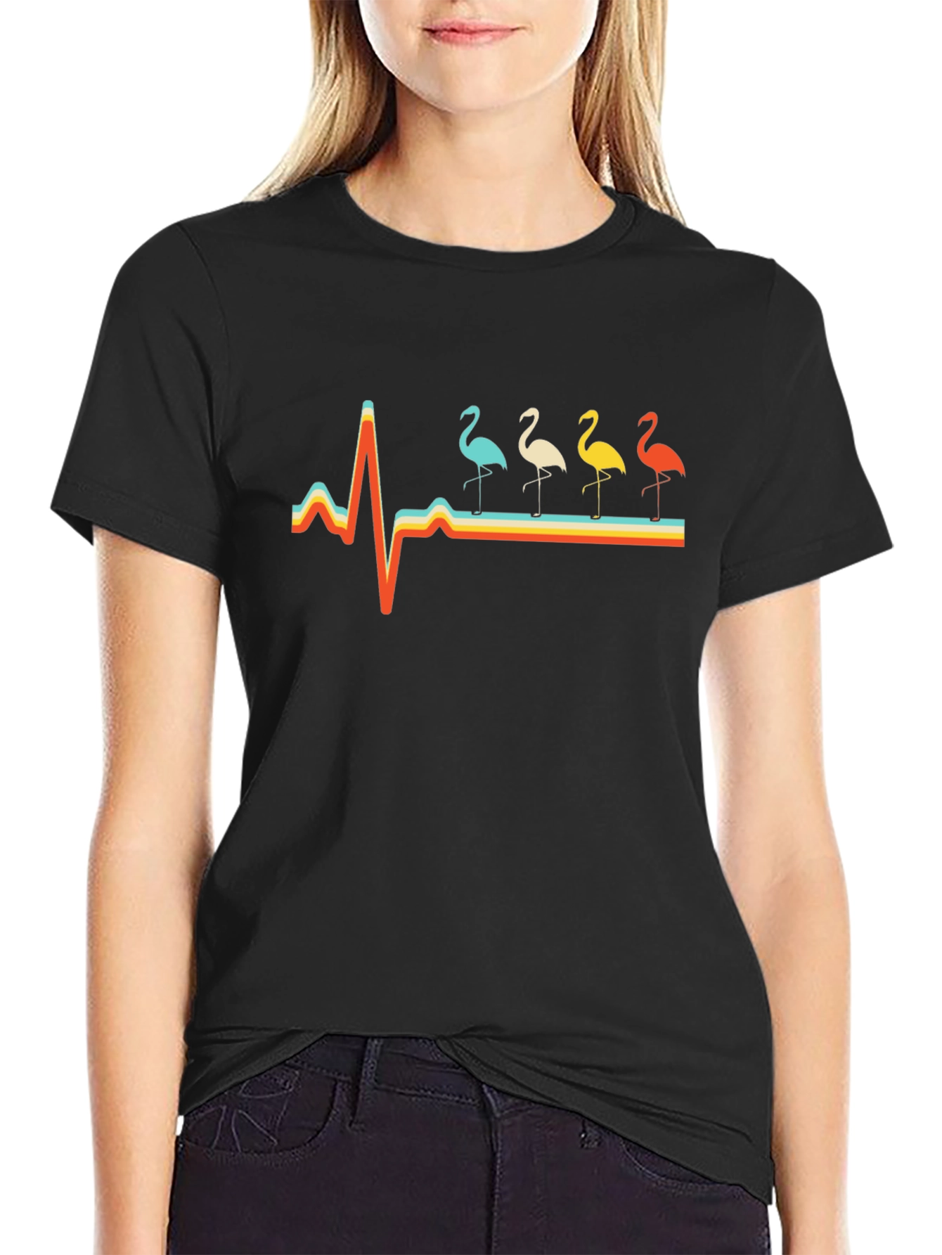 Retro Flamingo Heartbeat Graphic Tee