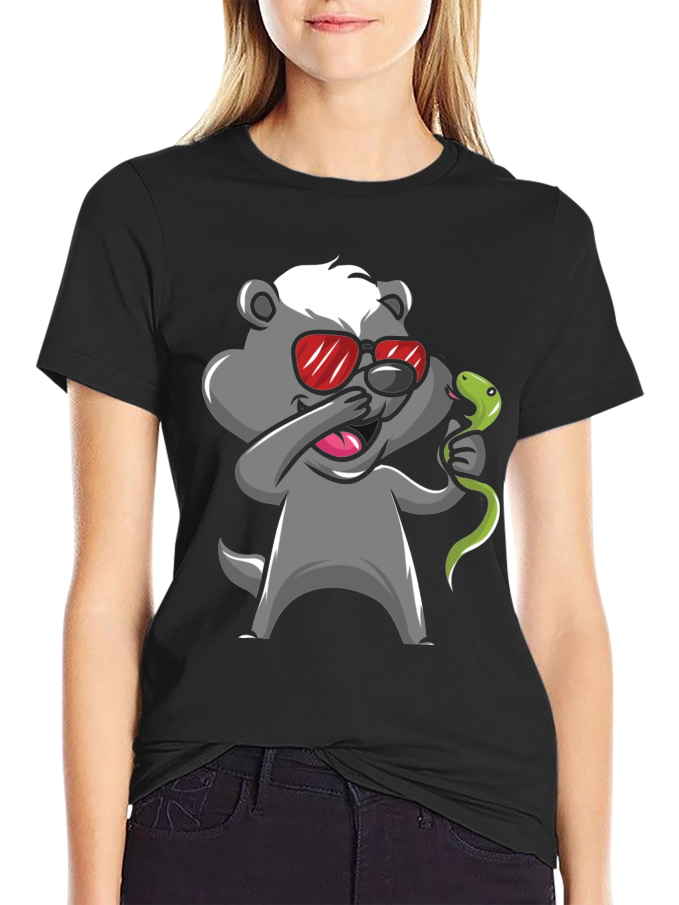 Dabbing Honey Badger with Snake Graphic Tee