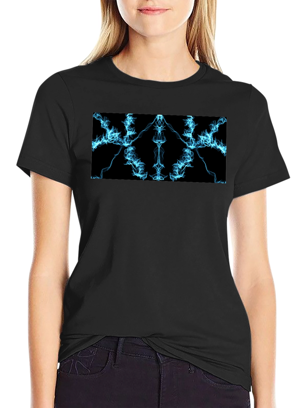 Electric Blue Lightning Graphic Black T-Shirt