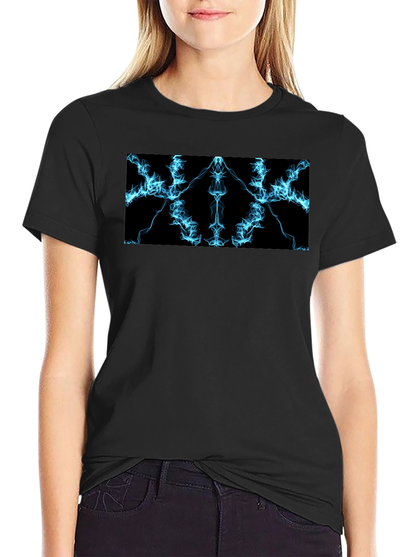 Electric Blue Lightning Graphic Black T-Shirt