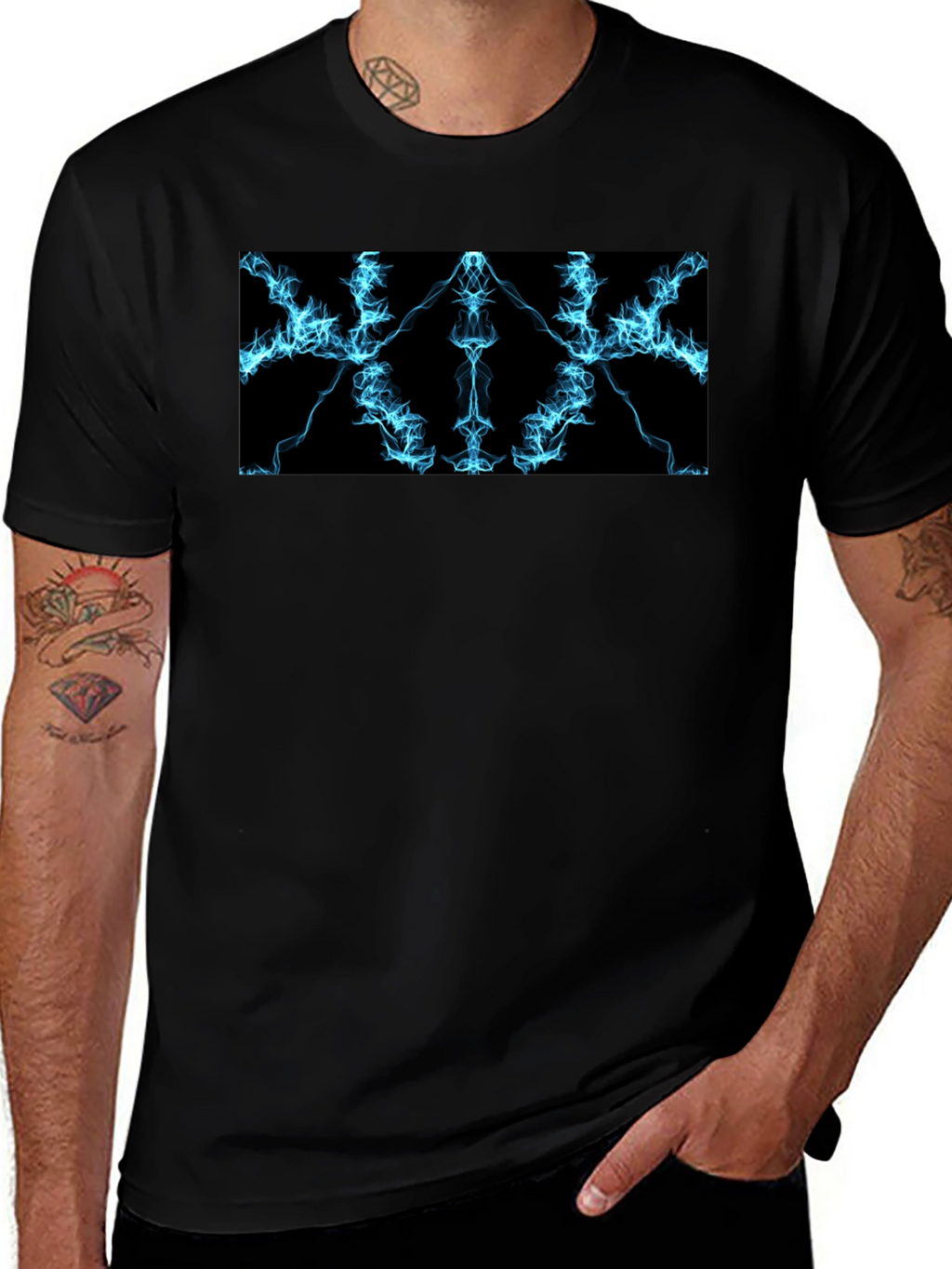 Electric Blue Lightning Graphic Black T-Shirt