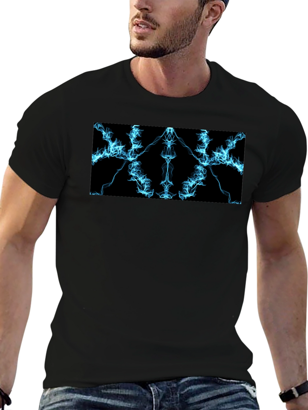 Electric Blue Lightning Graphic Black T-Shirt