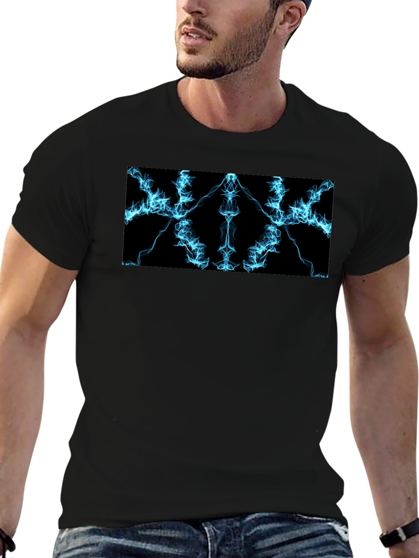 Electric Blue Lightning Graphic Black T-Shirt