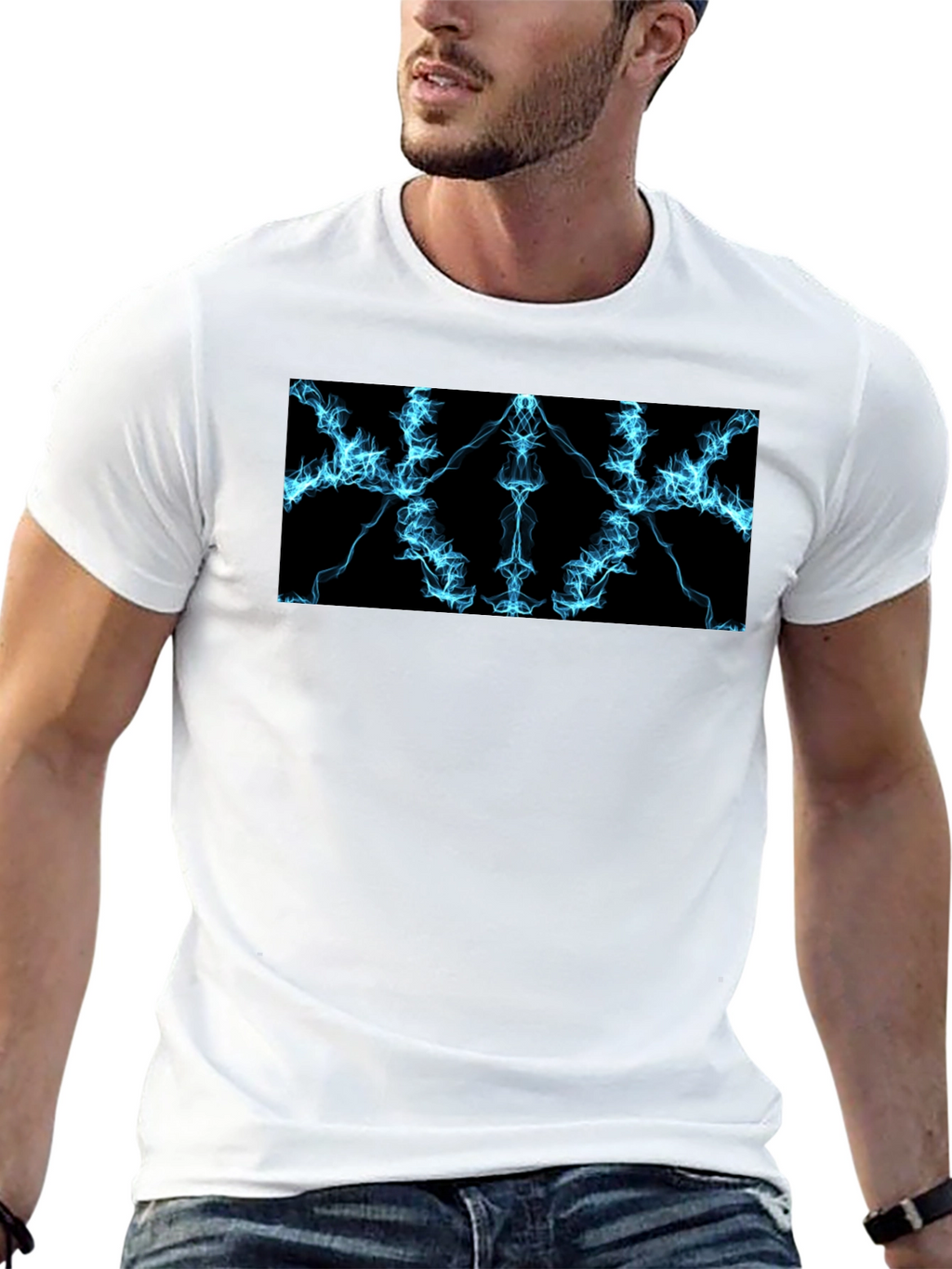 Electric Blue Lightning Graphic Black T-Shirt