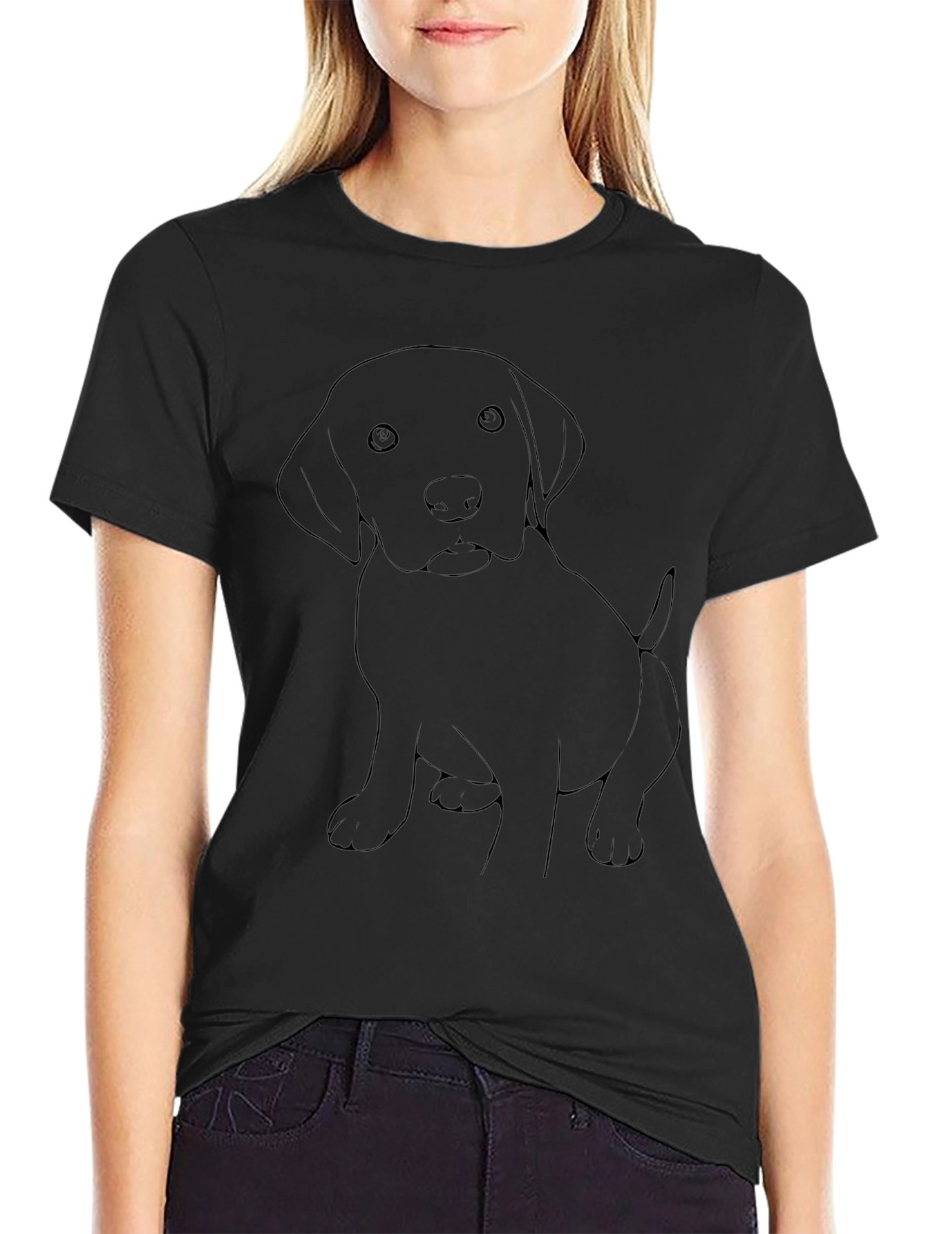 Dog Sketch Graphic Tee - Casual Black T-Shirt