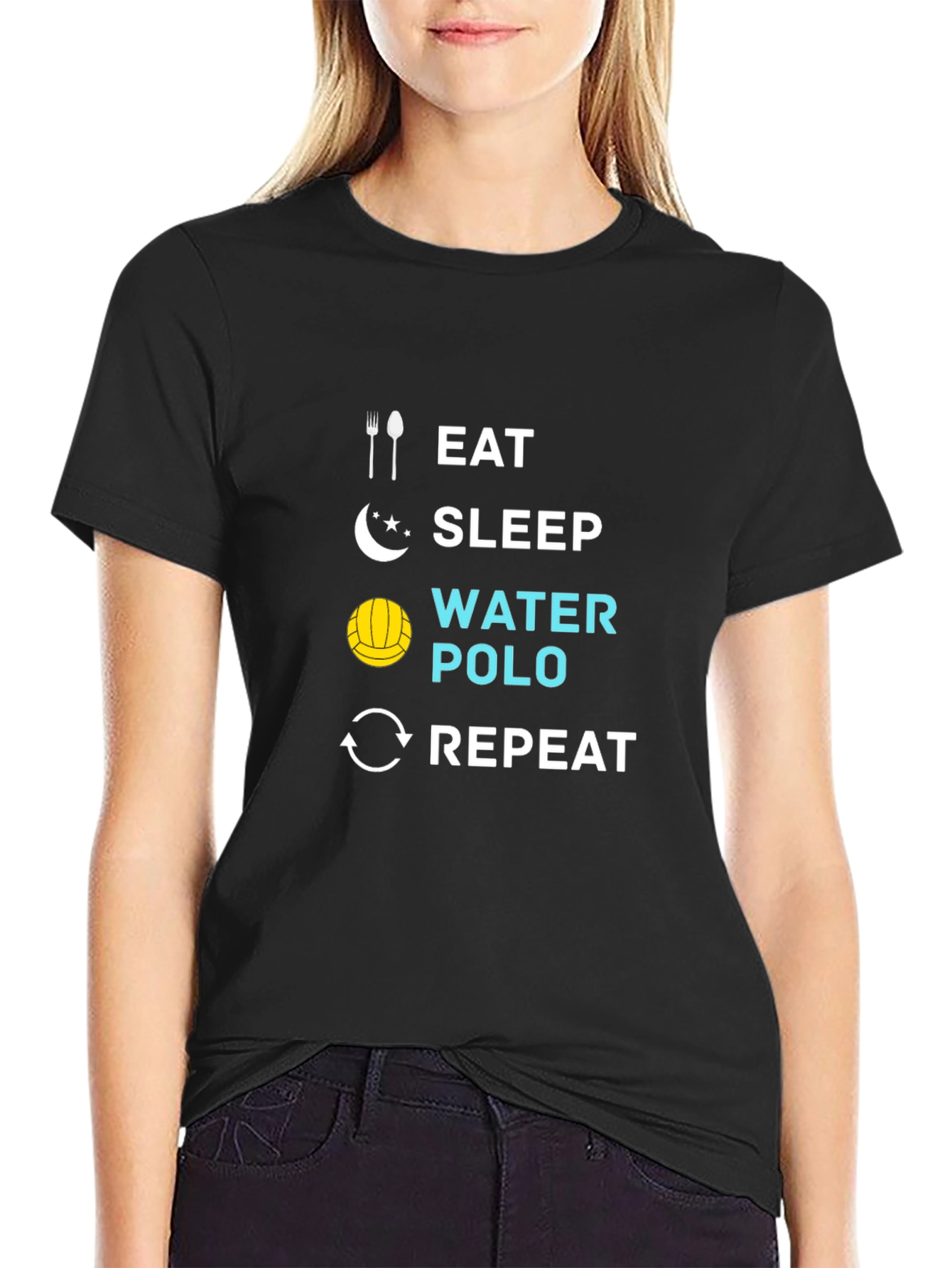 Eat Sleep Water Polo Repeat Black T-Shirt