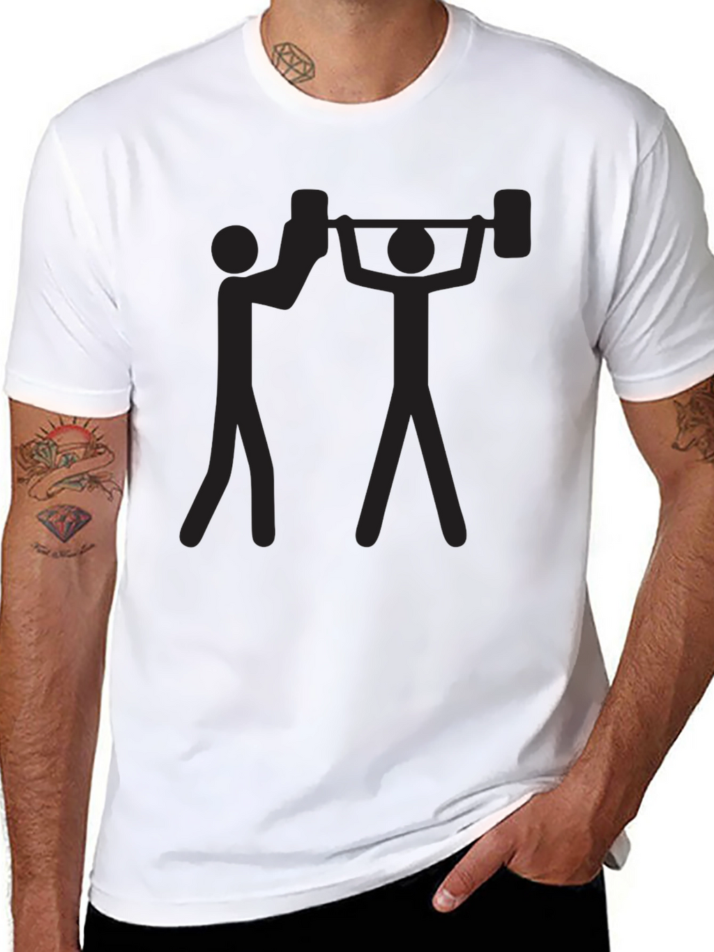 Funny Stick Figure Weightlifting Black T-Shirt