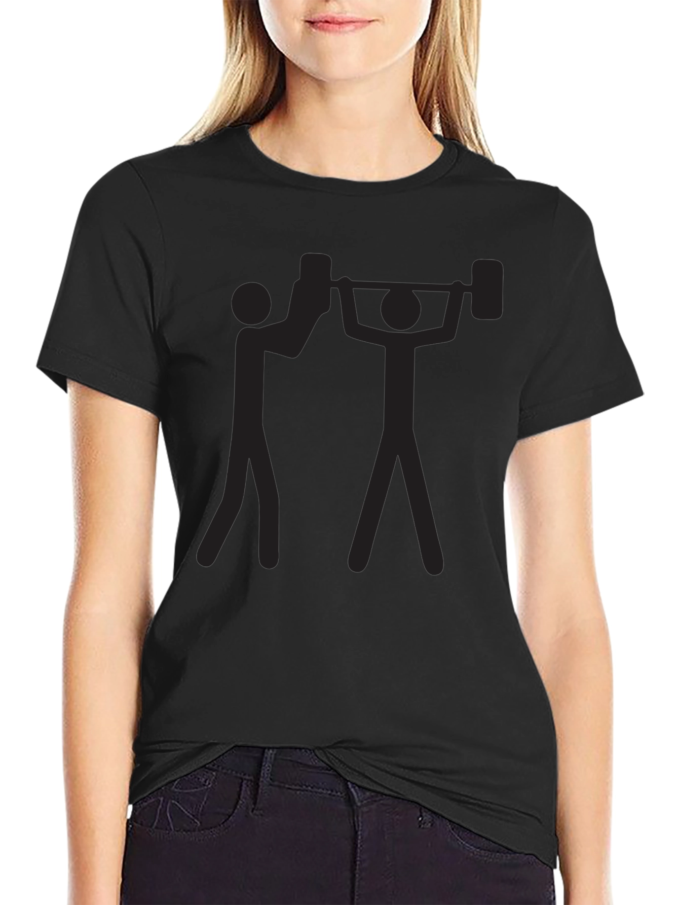 Funny Stick Figure Weightlifting Black T-Shirt