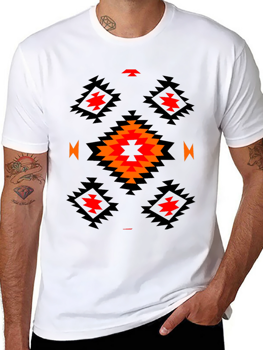 Aztec Tribal Print T-Shirt - Black