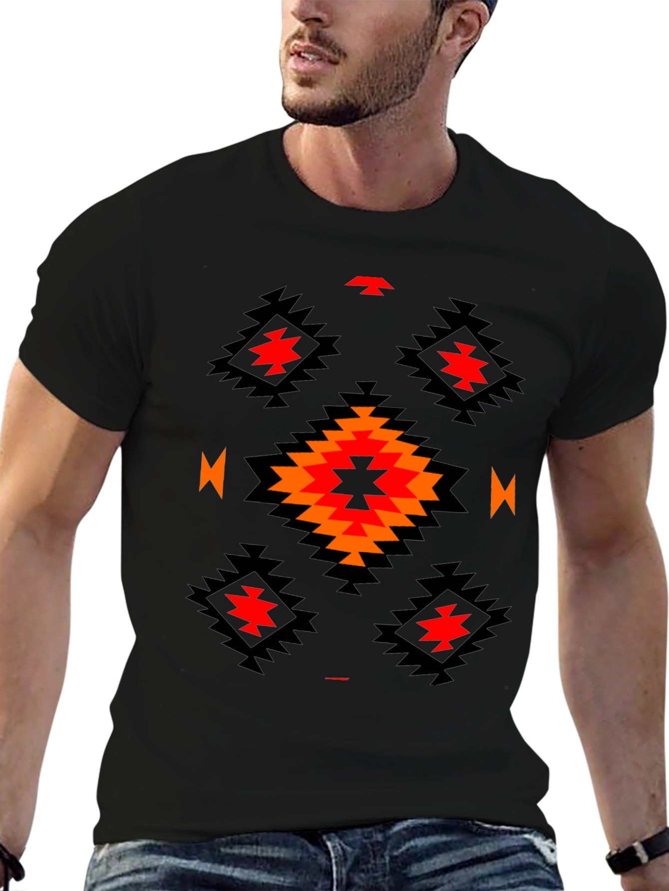 Aztec Tribal Print T-Shirt - Black