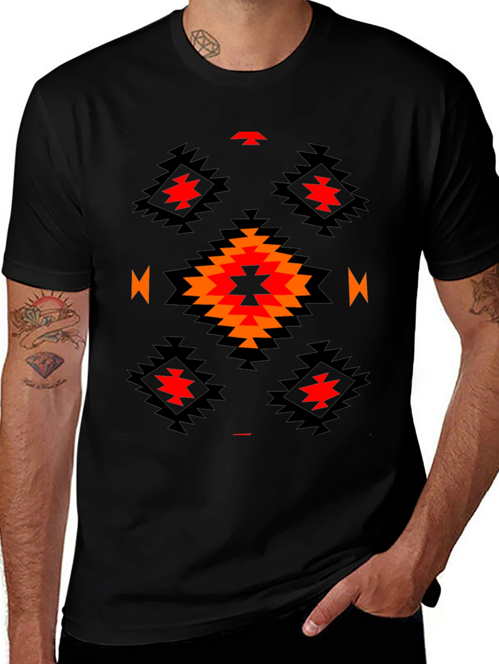 Aztec Tribal Print T-Shirt - Black