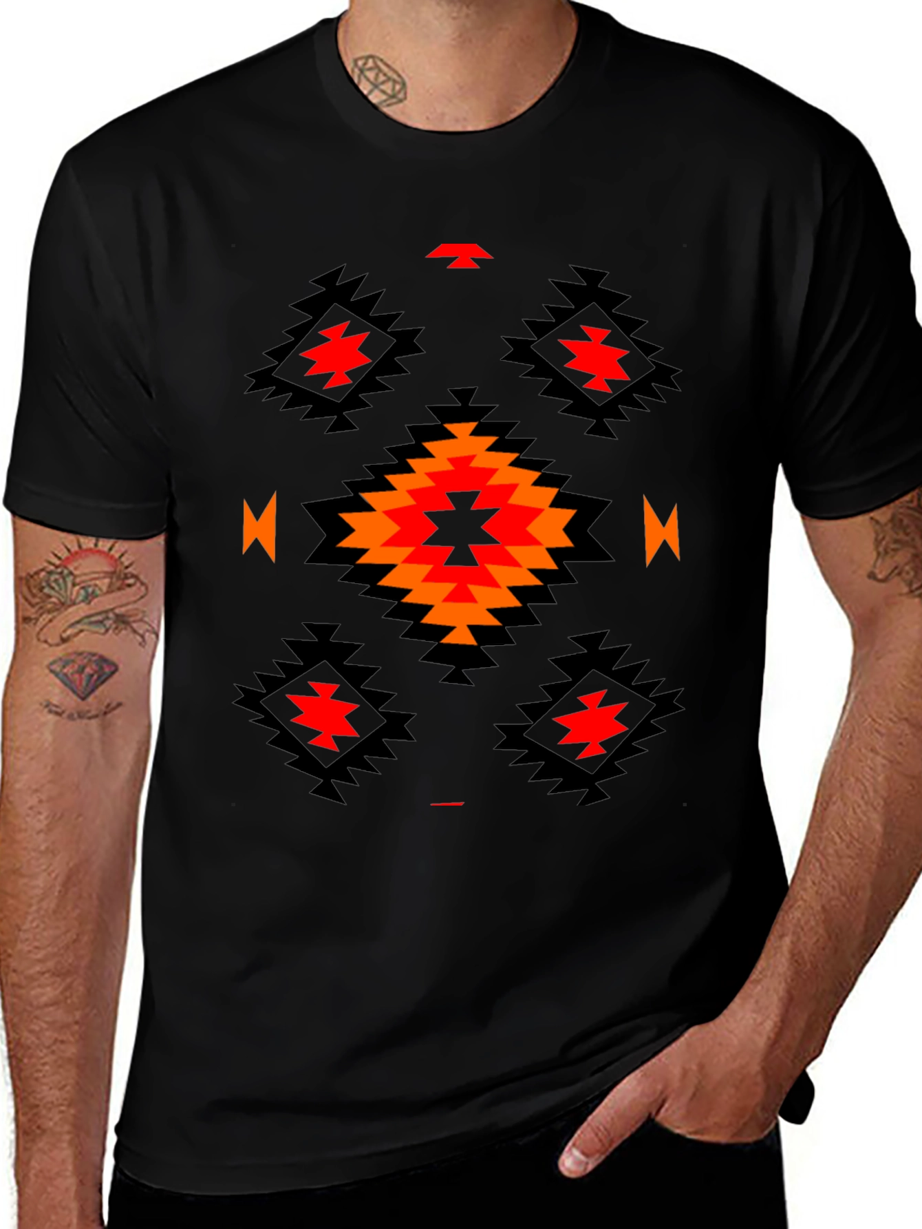 Aztec Tribal Print T-Shirt - Black