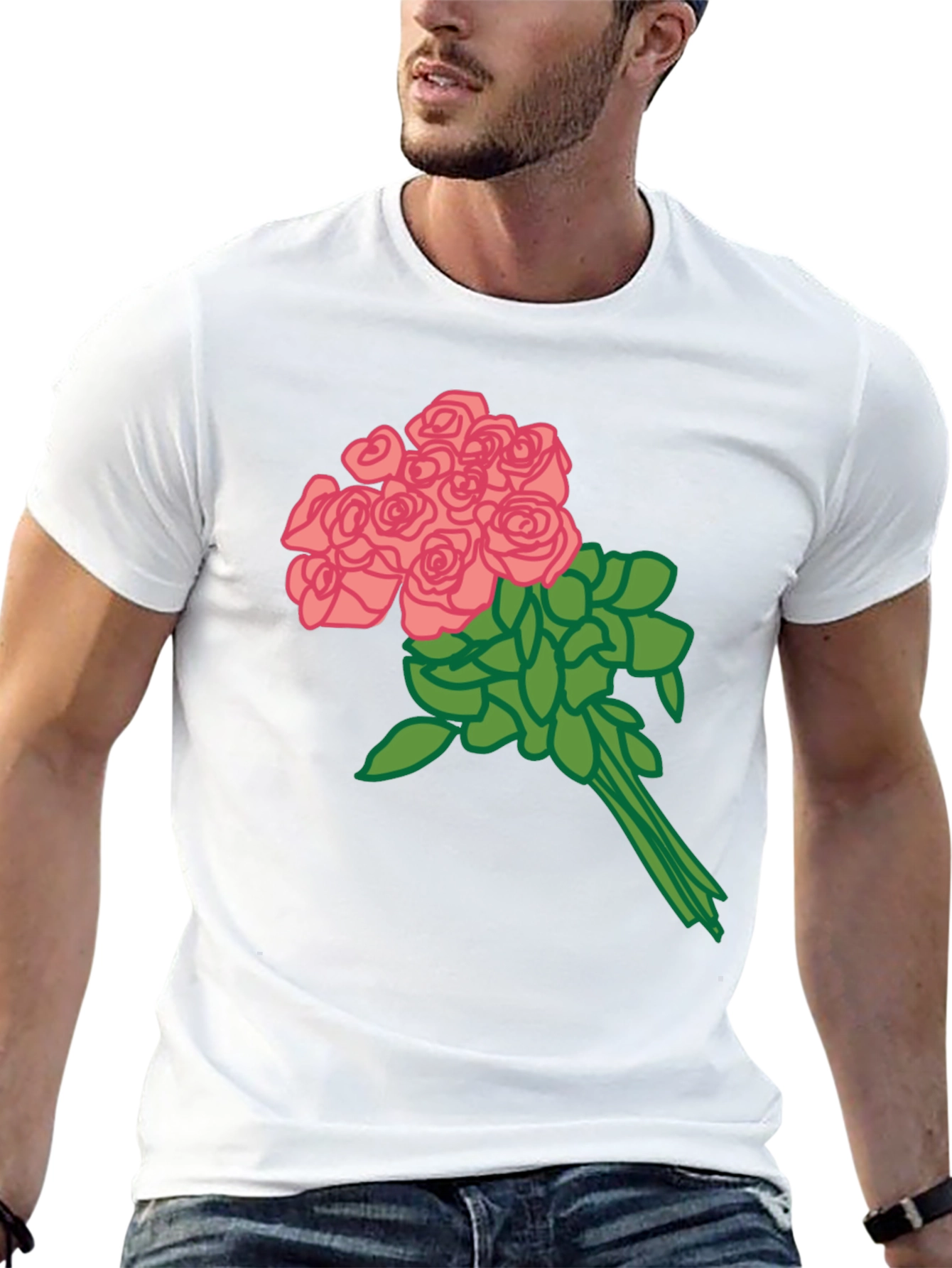 Floral Bouquet Graphic Tee - Black Cotton Shirt